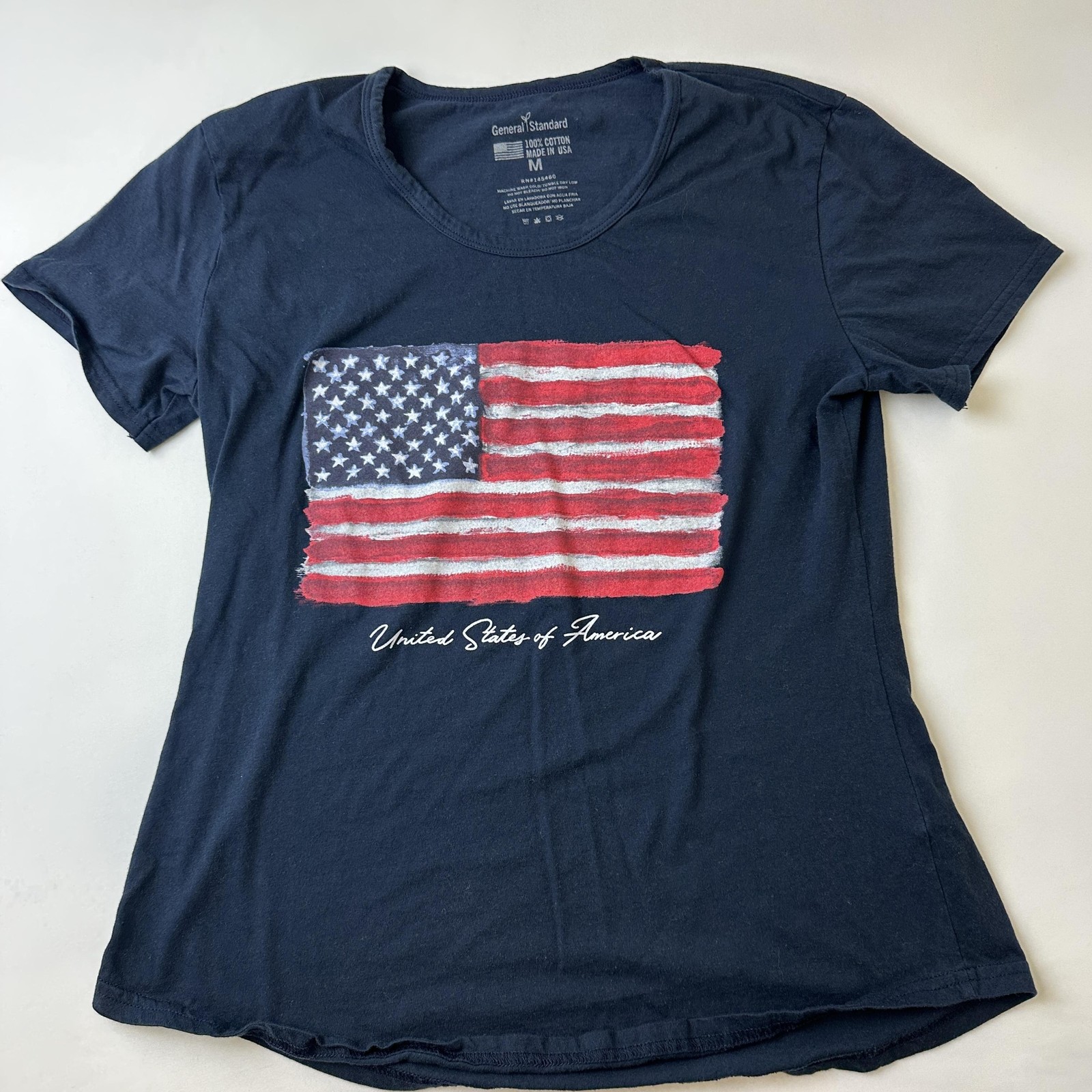 General Standard Shirt Womens Medium USA Flag Patriotic Graphic Tee T-Shirt