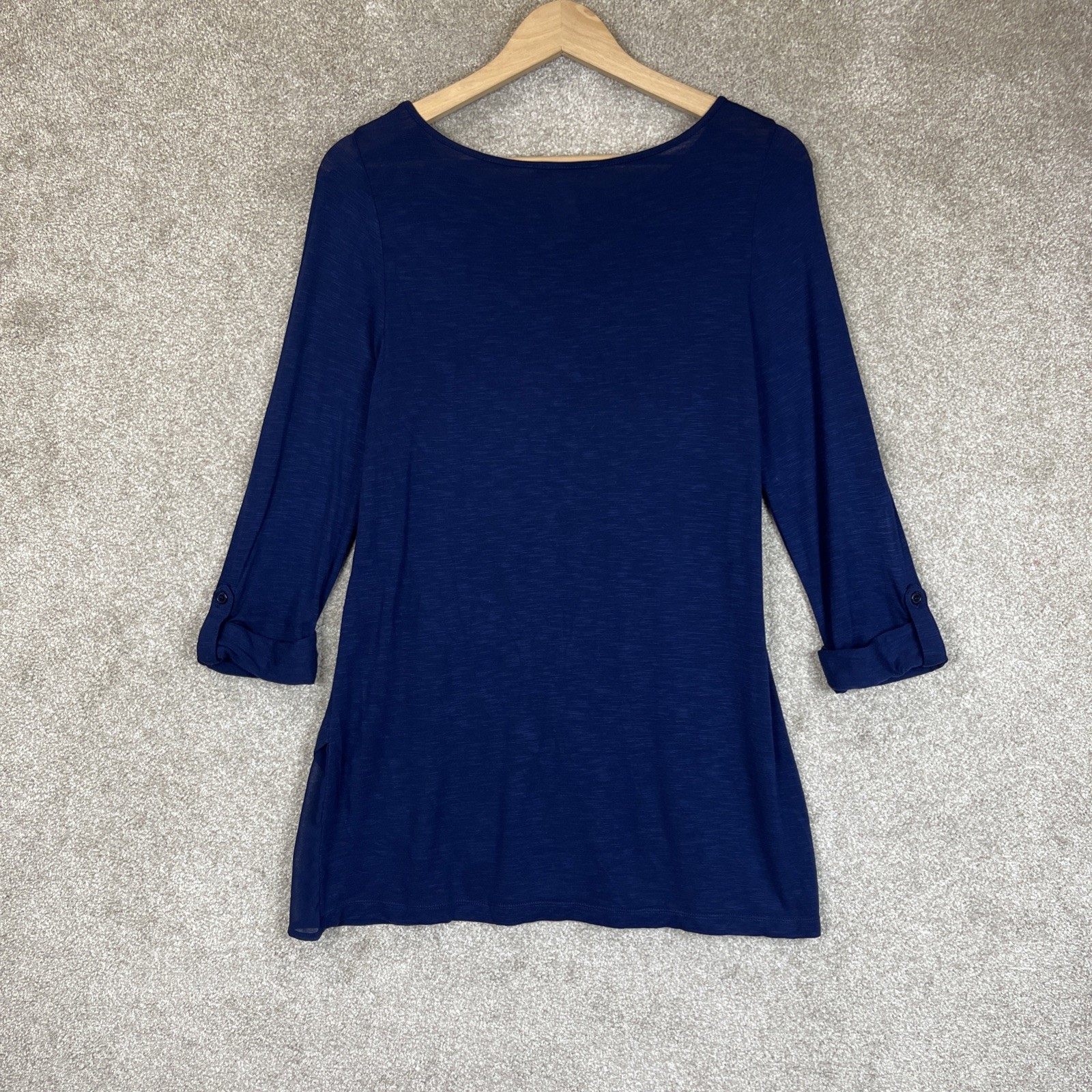 White House Black Market Shirt Womens Medium Blue 3/4 Sleeve Pullover- 4676