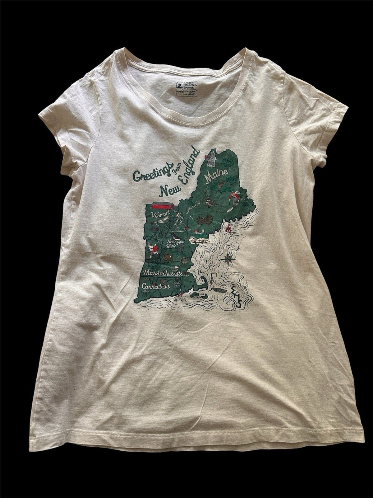 EMS Eastern Mountain Sports New England Map T Shirt Women’s Large Cotton Beige