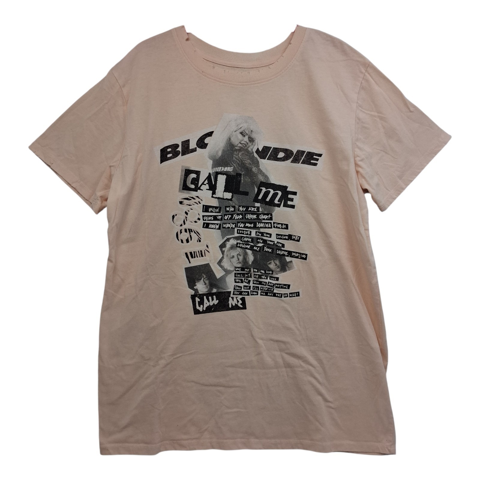 Blondie Women’s XL Peach Call Me Song Lyrics Front Graphic Rock Band Tee Shirt