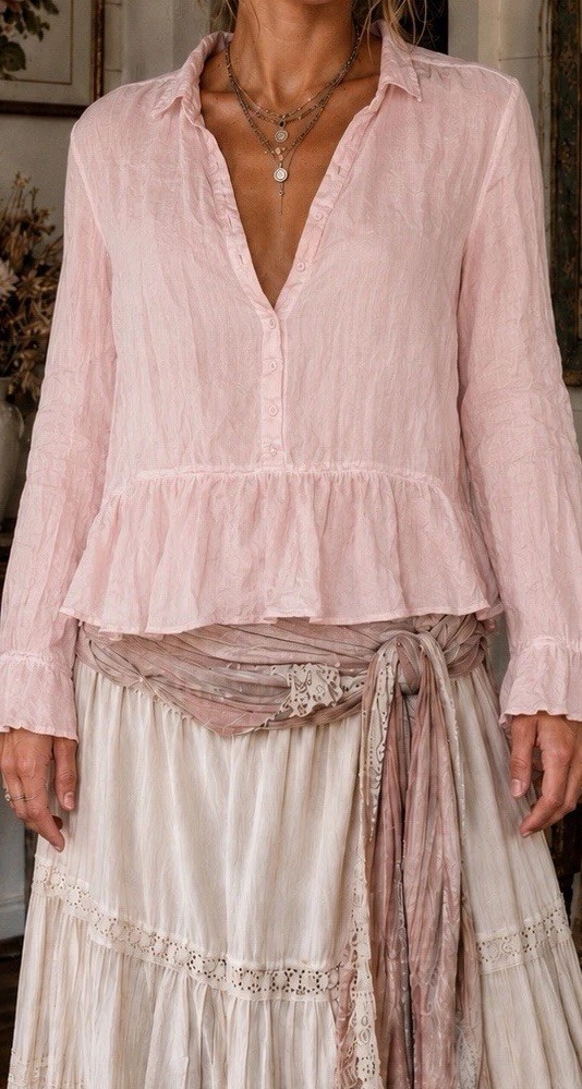 a.n.a. Pink Peasant Soft Flowy Cozy Blouse Tier Peasant Renaissance Gauze Tunic