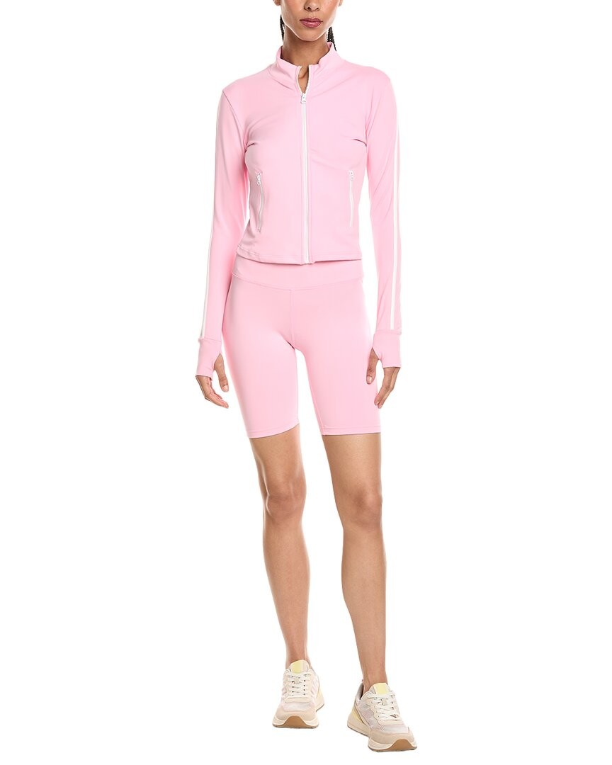 Marion 2Pc 5.5In Yoga Fabric Contrast Jacket & Biker Short Set Women’s Pink L