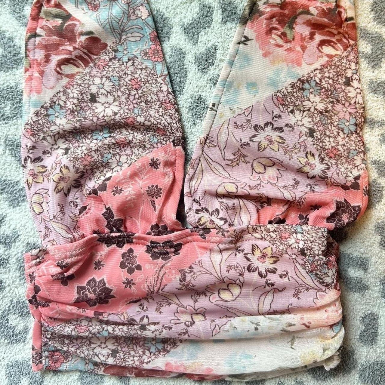 Women’s Floral Halter Bikini Swim Top S Pink Blue White Adjustable Strap