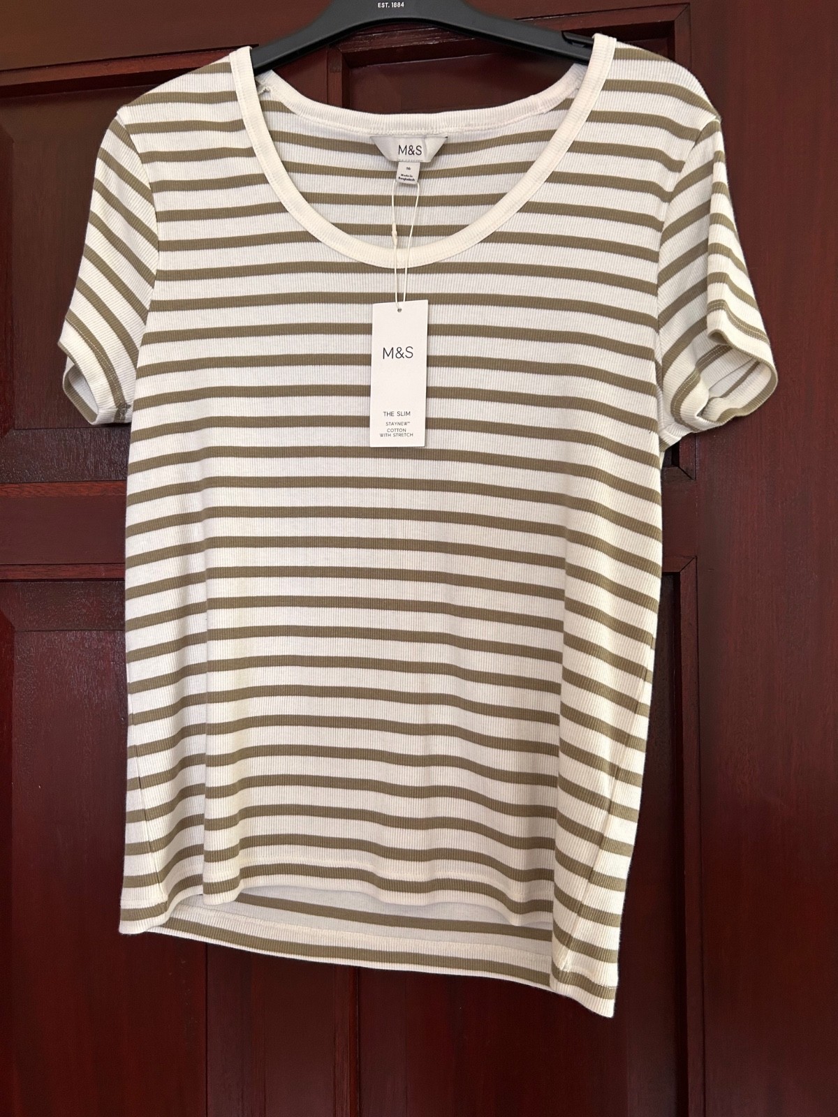 M&S Slim Fit Ribbed T-Shirt Size 16 Natural Mix Unworn with Tags