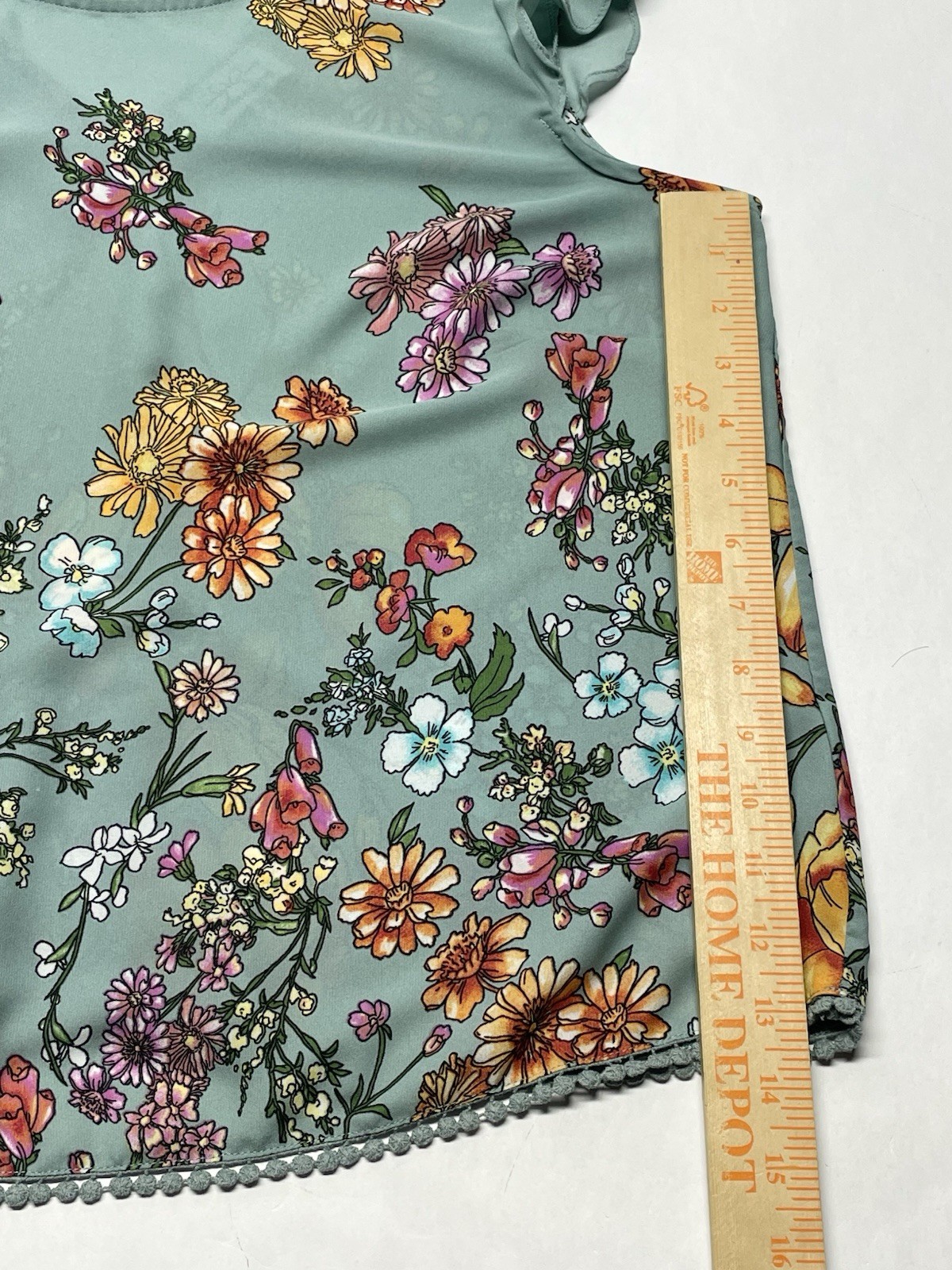 Blue Wildflower Floral Flutter Sleeve Tie Back Blouse XL Boho Cottagecore Dainty