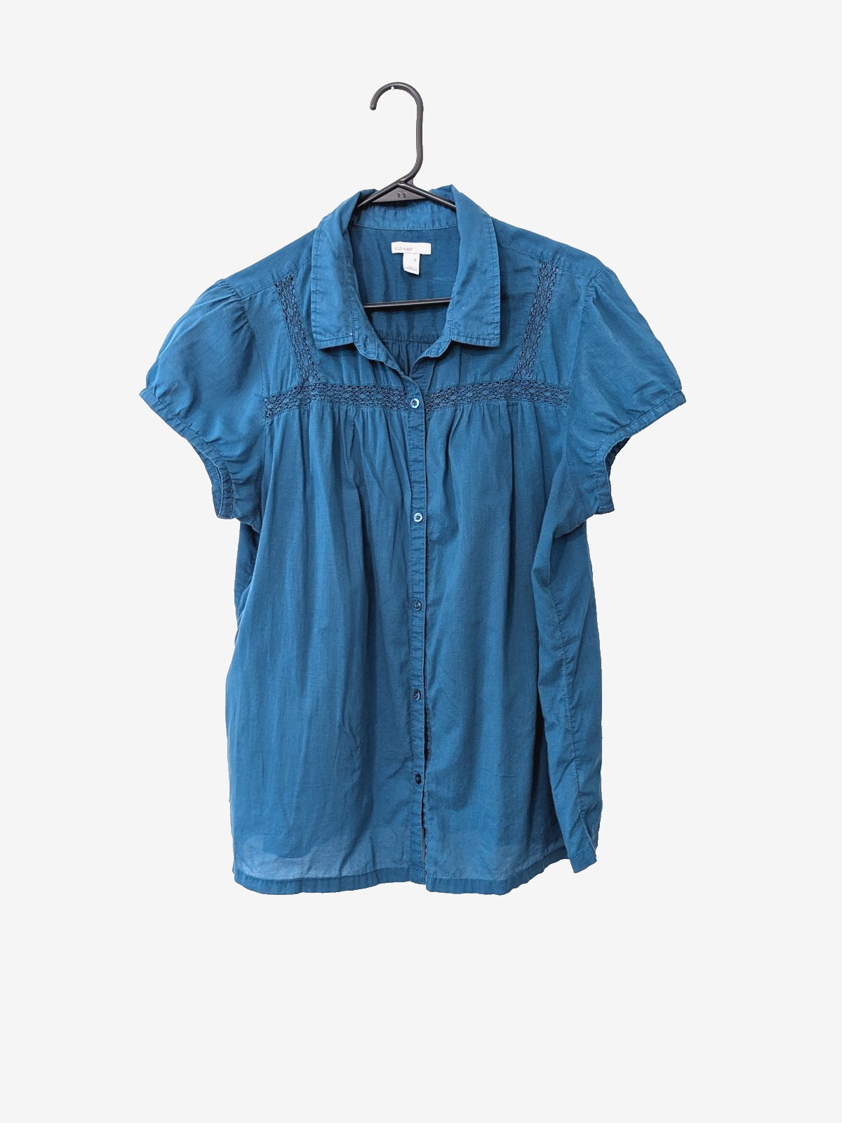 Old Navy Dark Turquoise Short Sleeve Top Size Xl Button Front Vintage-lp15
