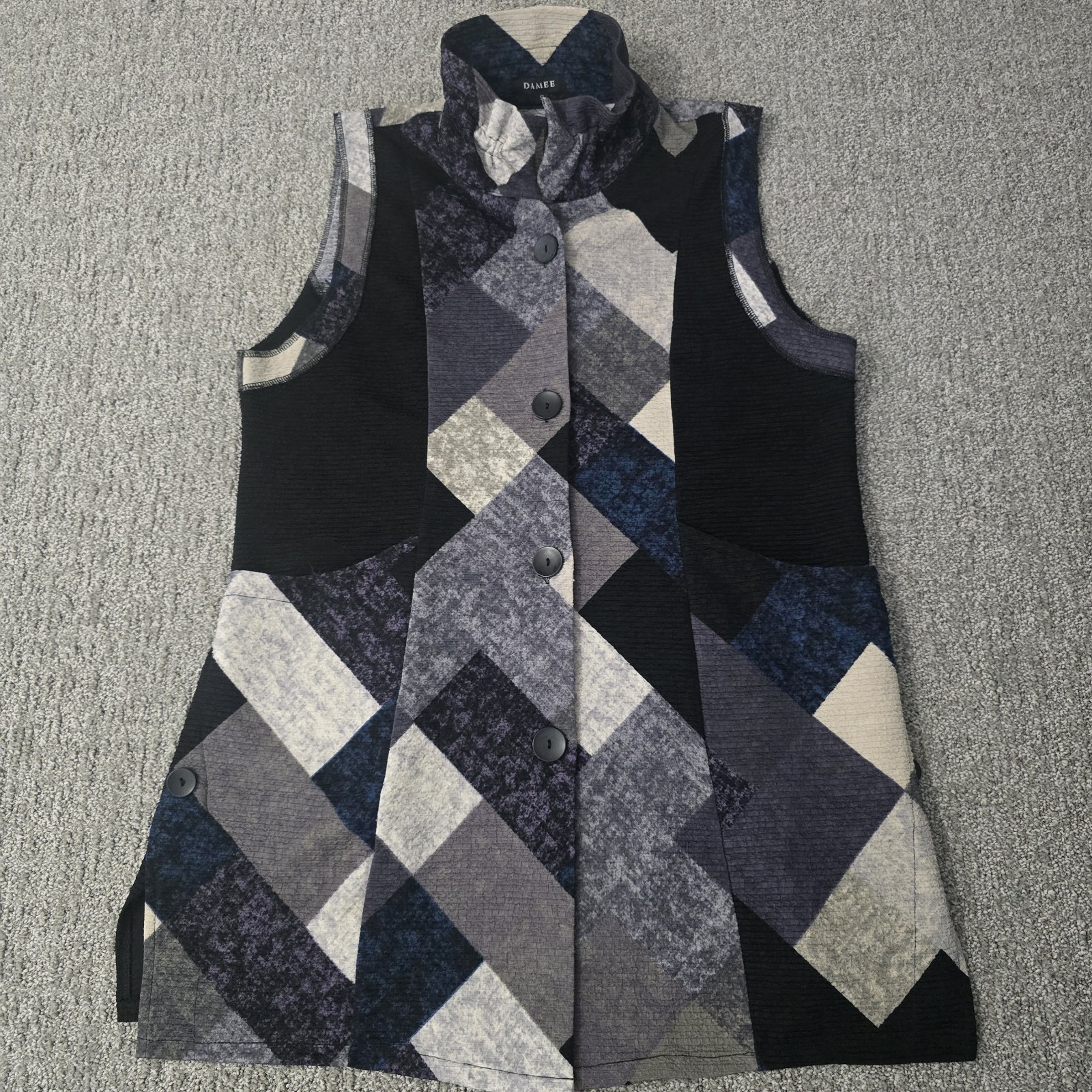 Damee Korea Geometric Tunic Vest S Button Front High Neck Artsy Lagenlook