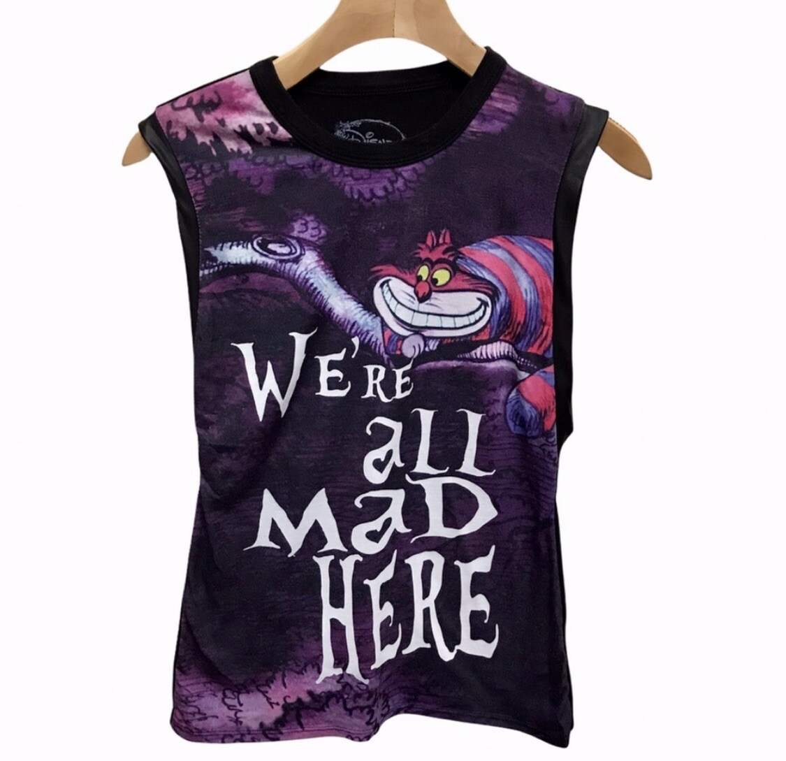 Disney Alice In Wonderland Cheshire Cat “We’re All Mad Here” Tank Top Size XS