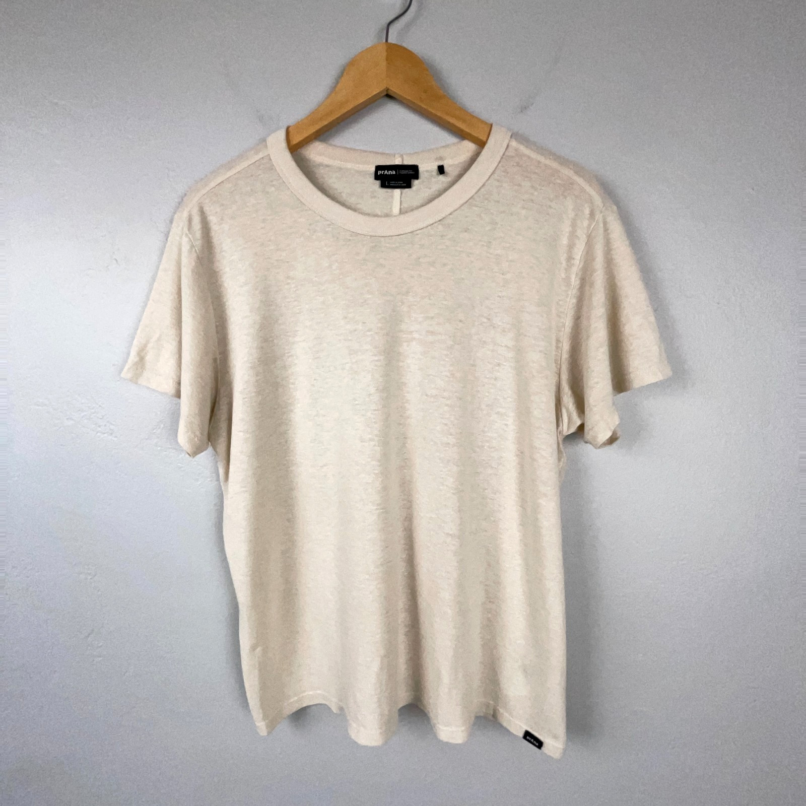 Prana Hemp Blend T-Shirt Women Large Cream Beige Boxy Short Sleeve Coastal Clean