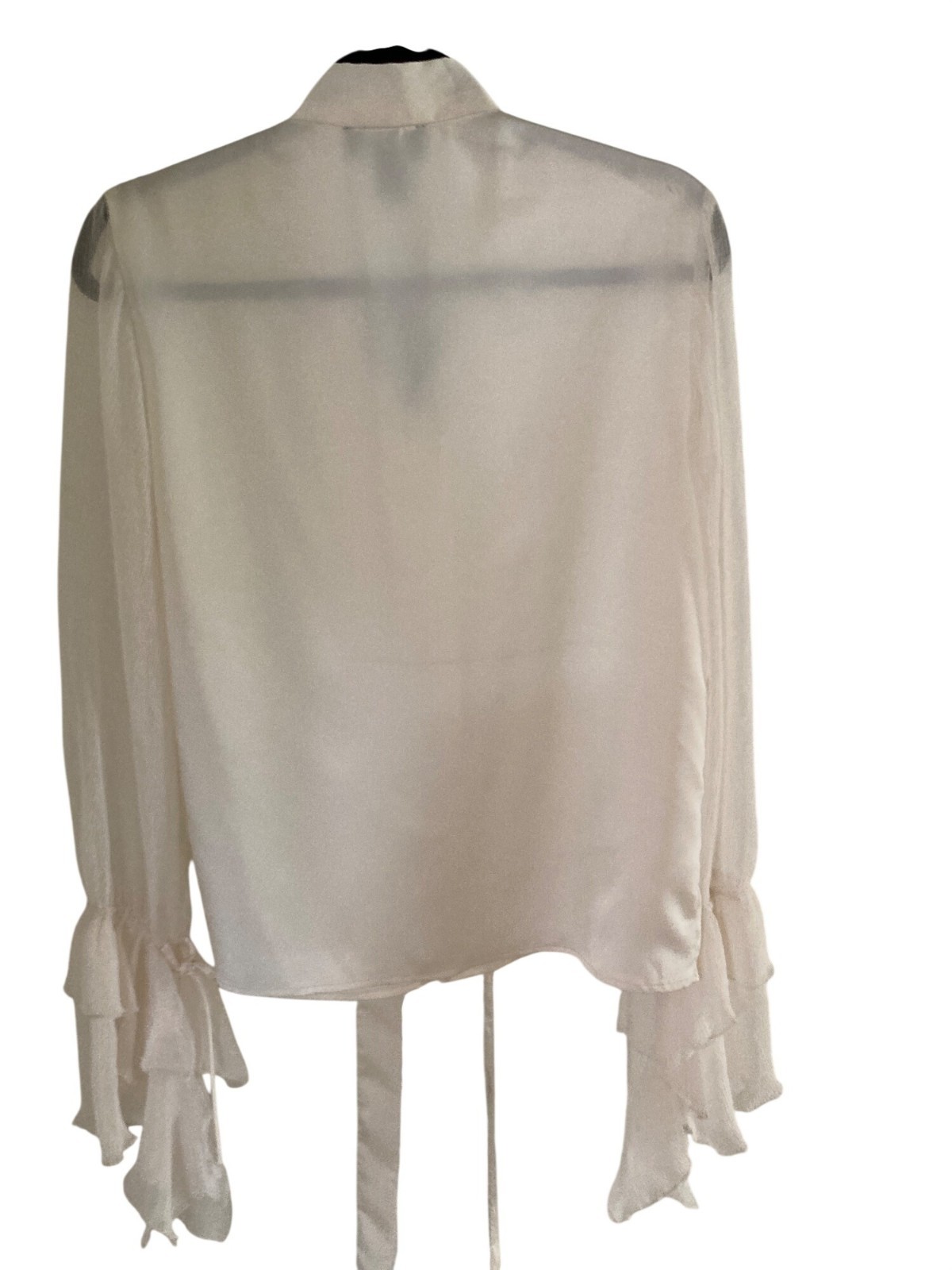 Garcia Women’s Ivory Satin Button Down Front Tie Multi Tiered Sleeves Varies NWT