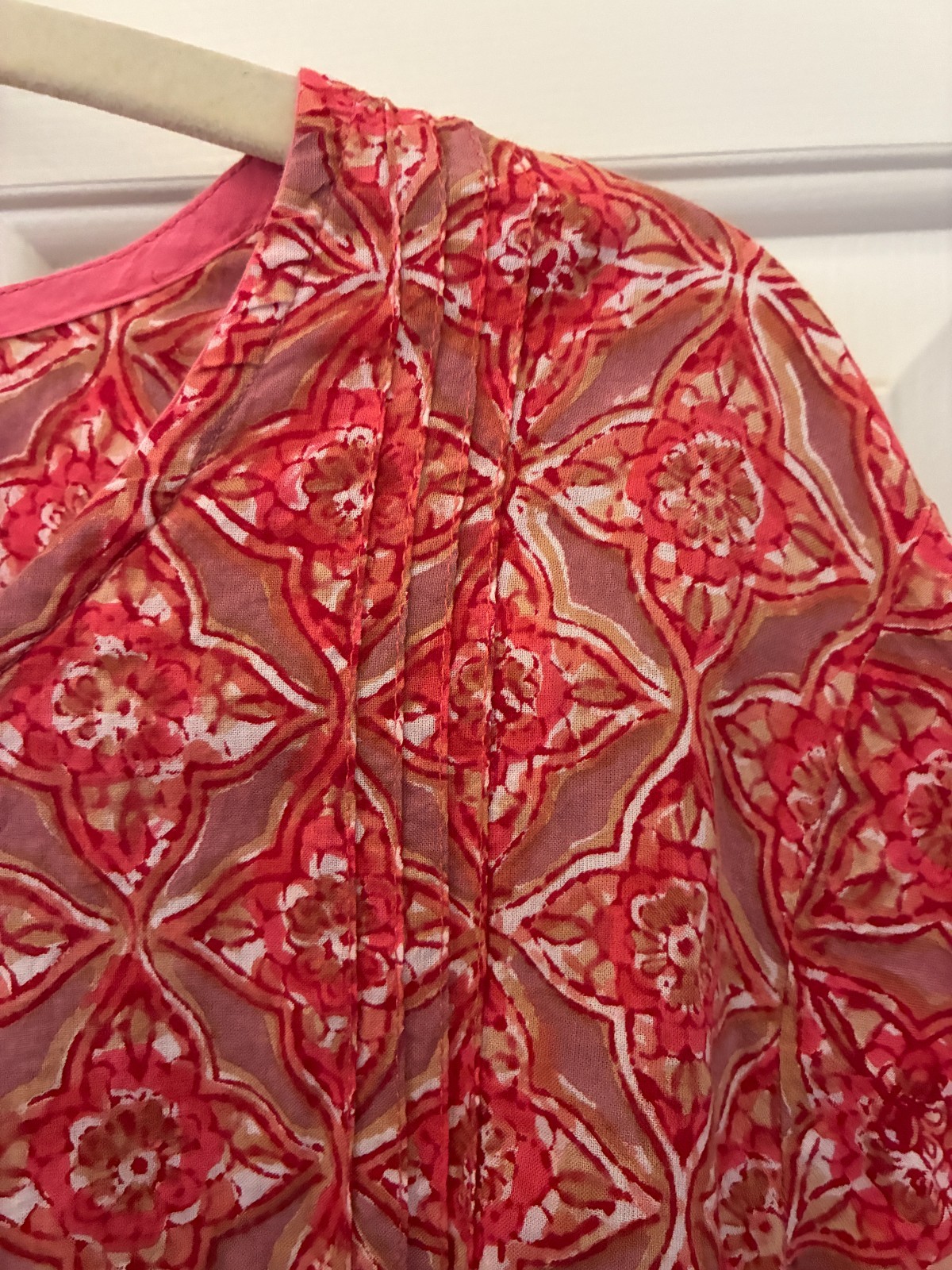FABINDIA Top Womens XL Cotton Tunic Kurta 3/4 Sleeve orange and pink