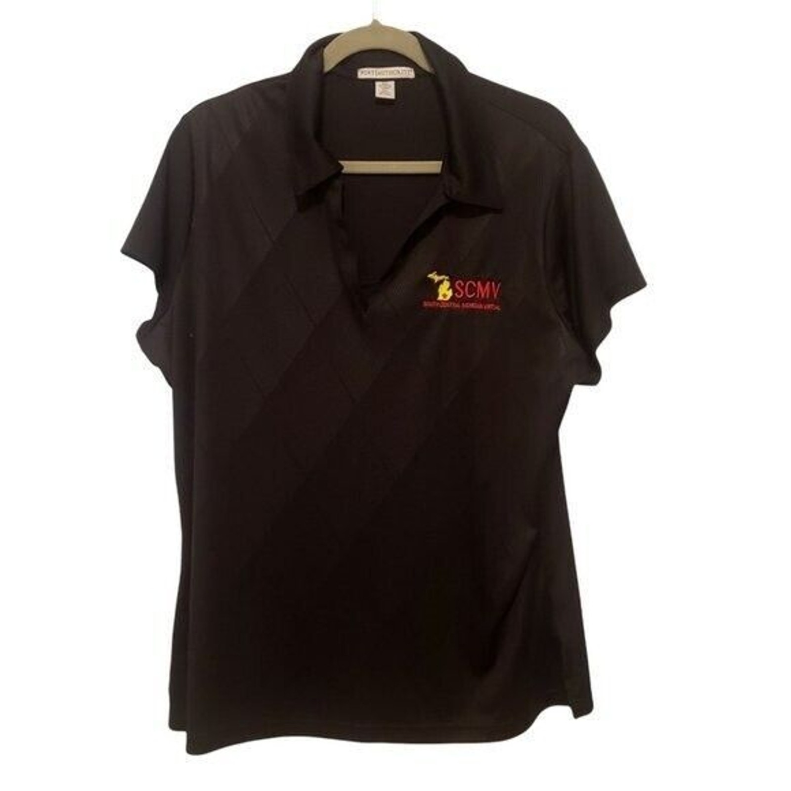 Port Authority Womens Sz 2XL Black Solid Short Sleeve SCMV Polo Shirt
