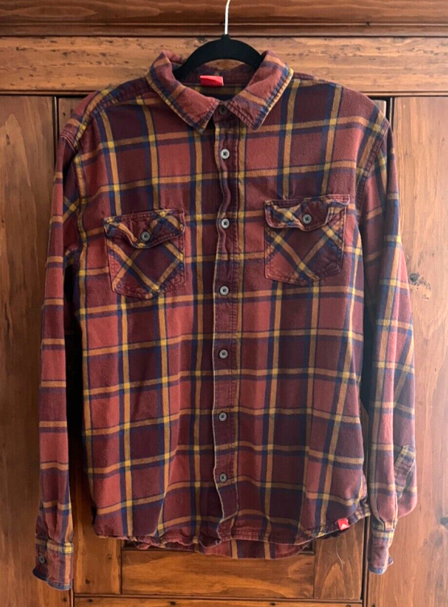 EMS Women’s L Flannel Red Blue Yellow Plaid Shirt Eastern Mountain Sports