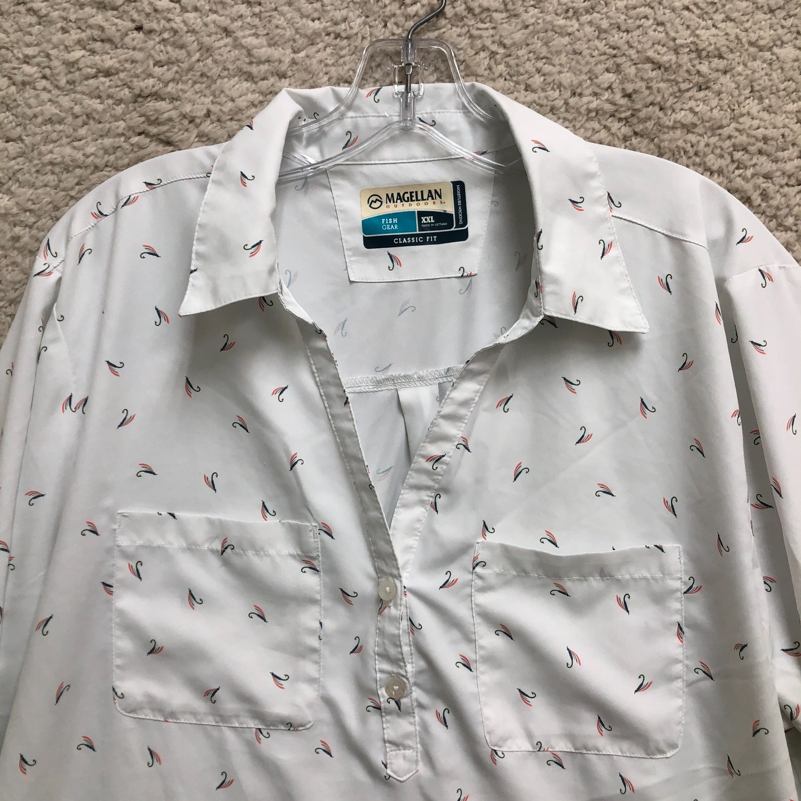Magellan Top Shirt 2XL Adult White Classic Fit Fishgear Pocket Blouse AOP Womens