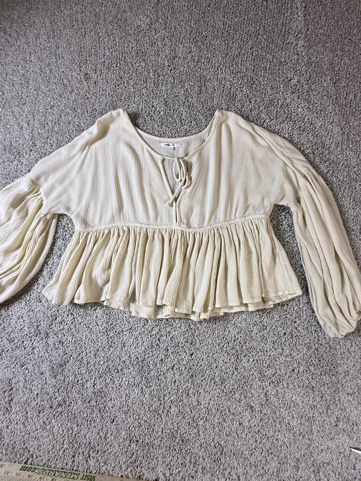 O’Neill Women’s Rosie Top Woven Boho Long Sleeve Cropped Ivory Size Large