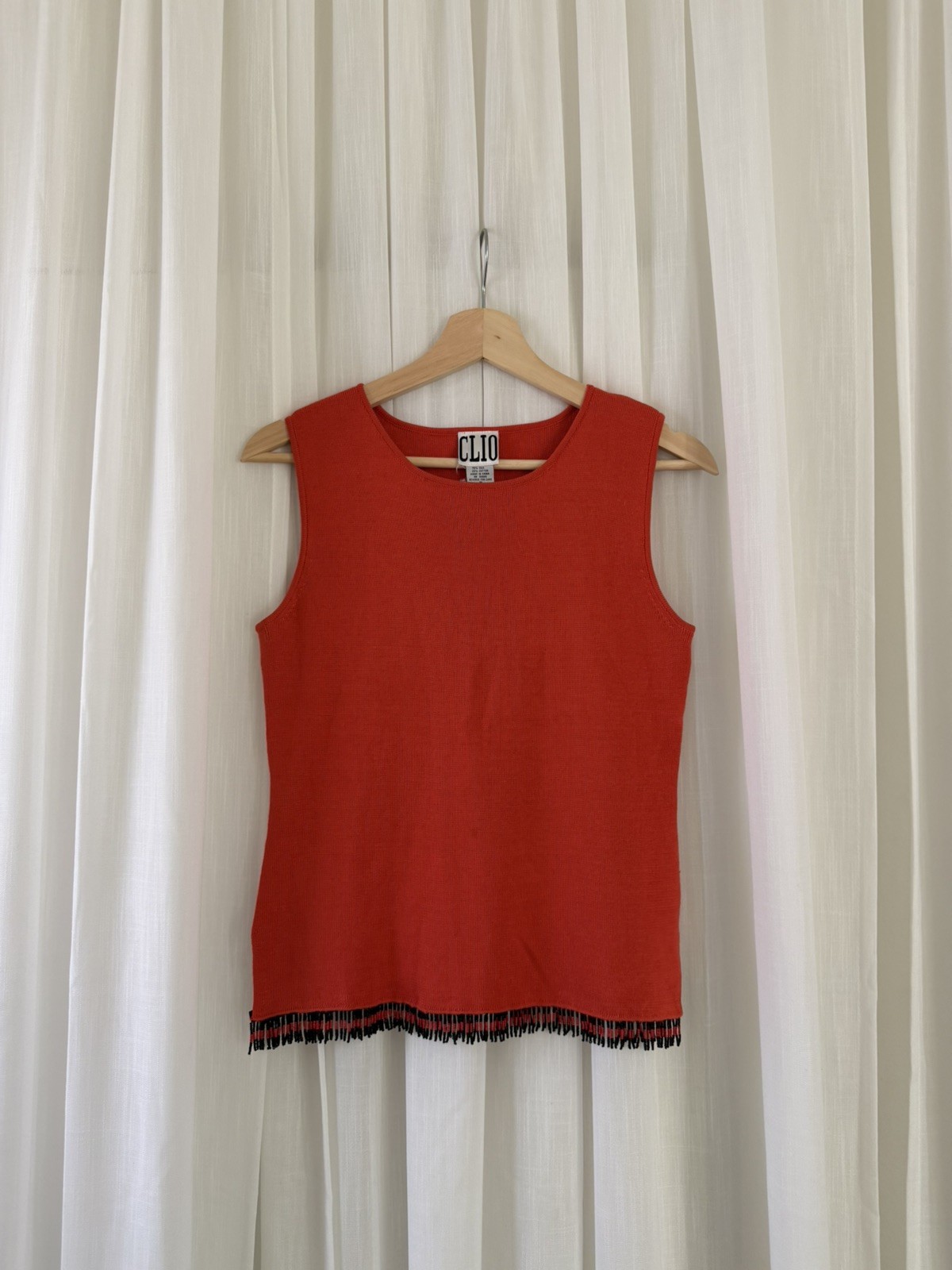 Vintage Clio Silk Beaded Fringe Top Orange Silk Blend Boho