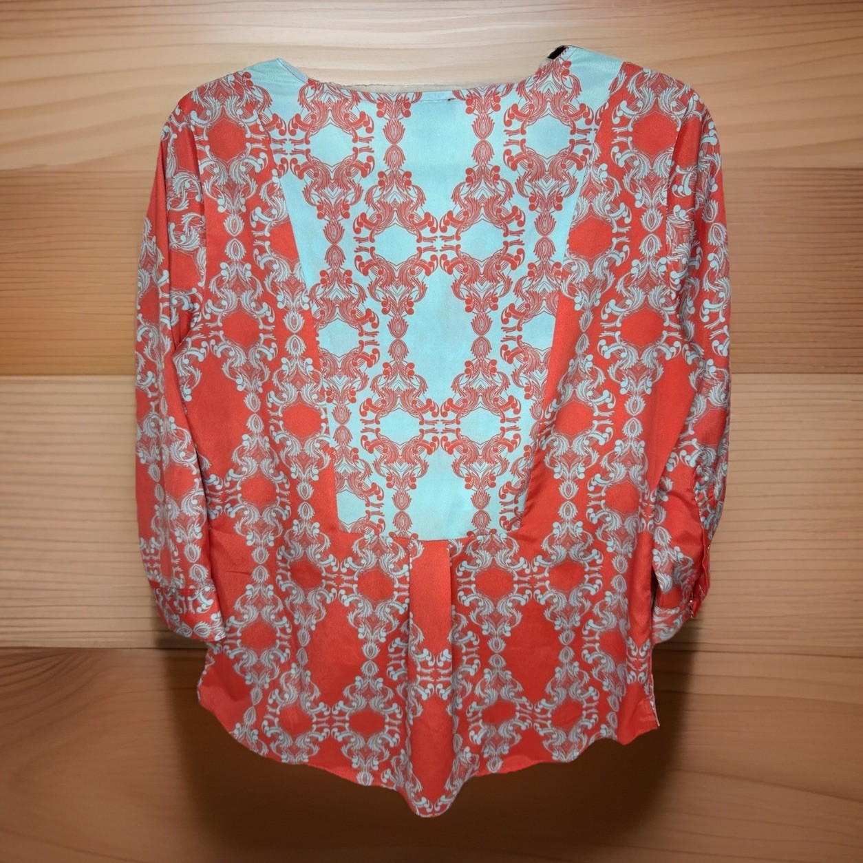 The Limited Women’s Small Orange White Scroll Print Split Neck Blouse Career Top