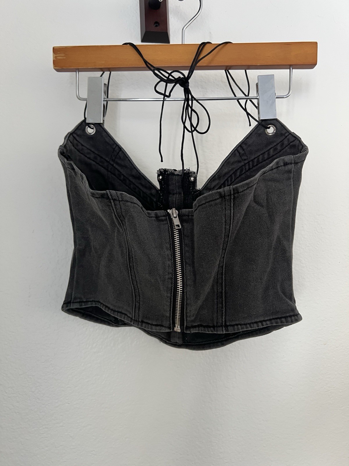 Finesse Small Black Denim Corset Top Western Buckle Bustier Halter #0007 Y2K