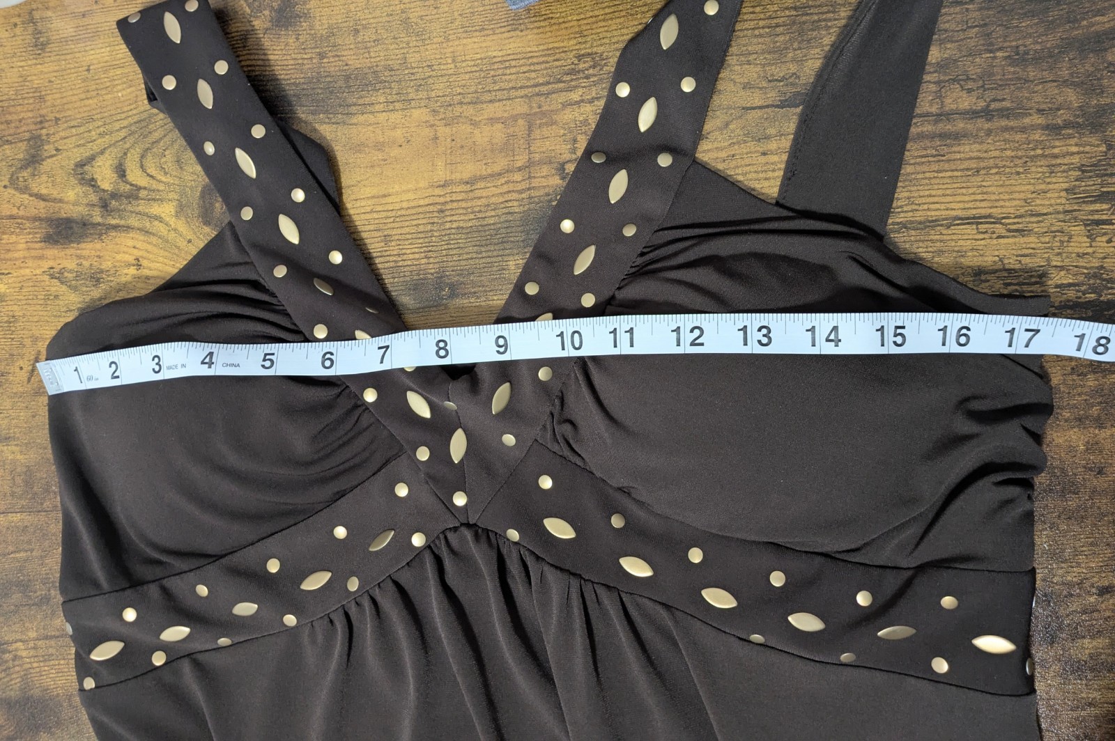 Unbranded Y2K Brown Babydoll top With Gold Rivets Sleeveless Grunge Preppy Retro