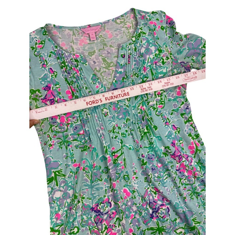 Lilly Pulitzer Braylon Tunic XS Pool Blue Southern Charm Pima Cotton Floral Top