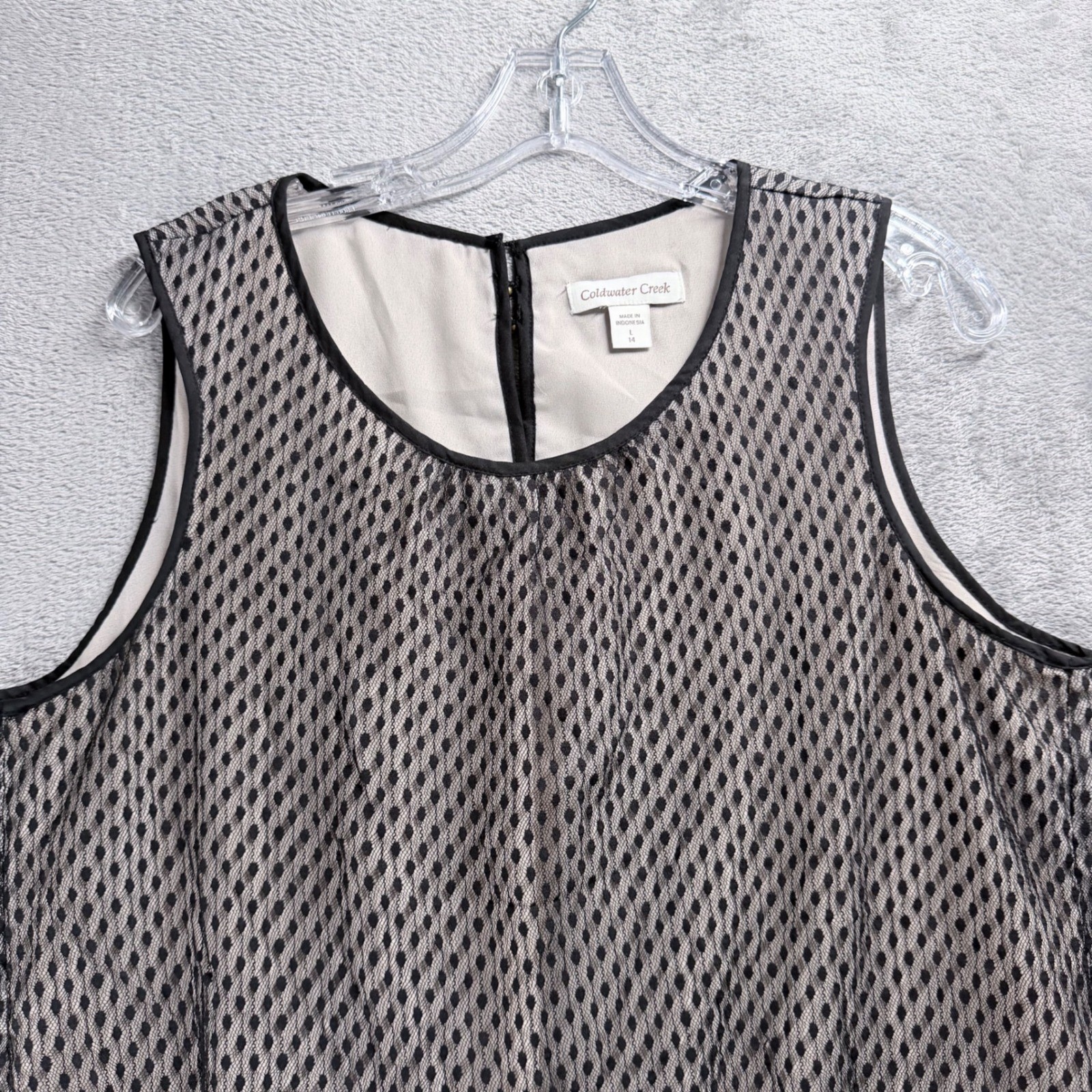 Coldwater Creek Blouse Women L 14 Black Lace Overlay Sleeveless Elastic Hem Top