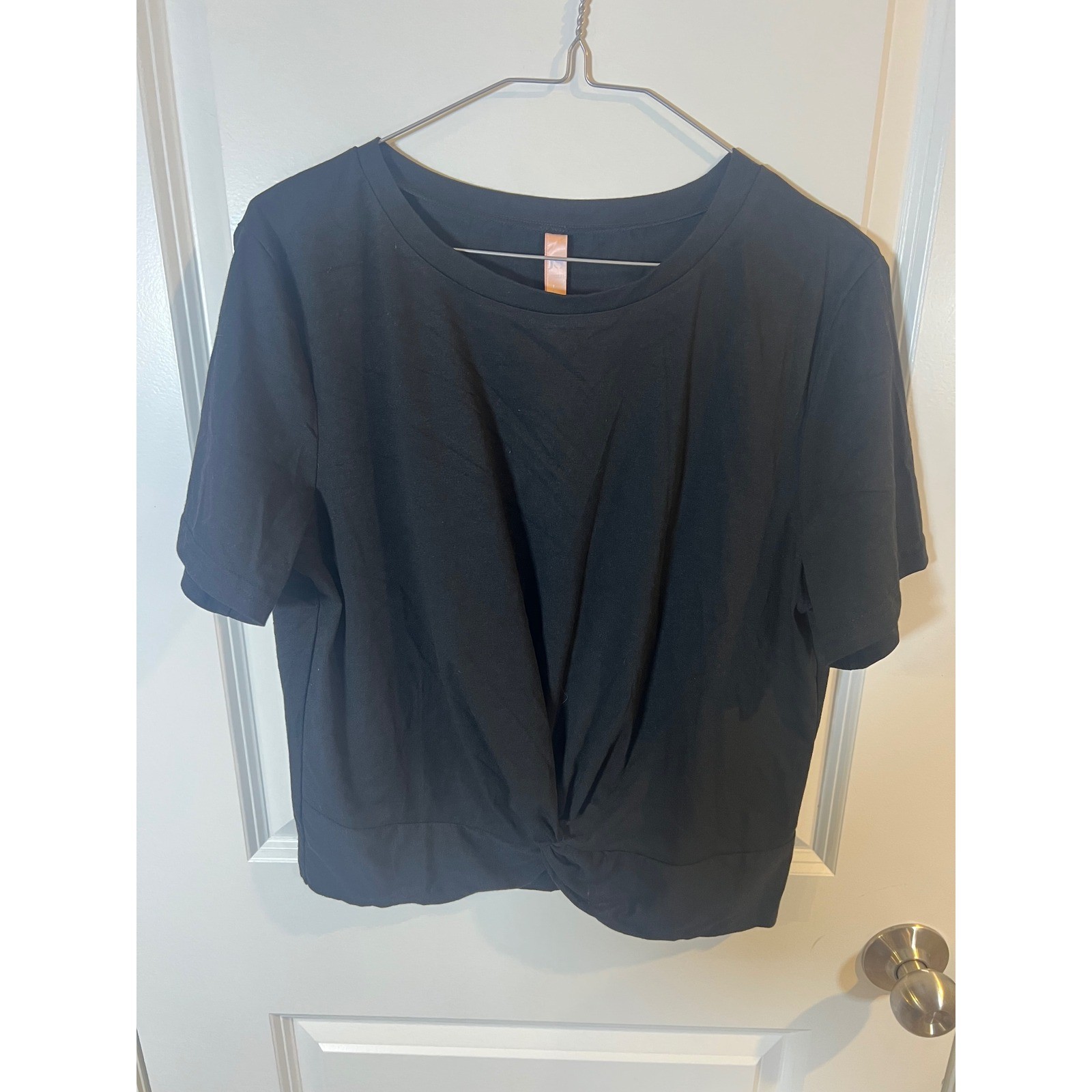 Jinkesi Womens Short Sleeve Twist Front Detail Top Black Size L