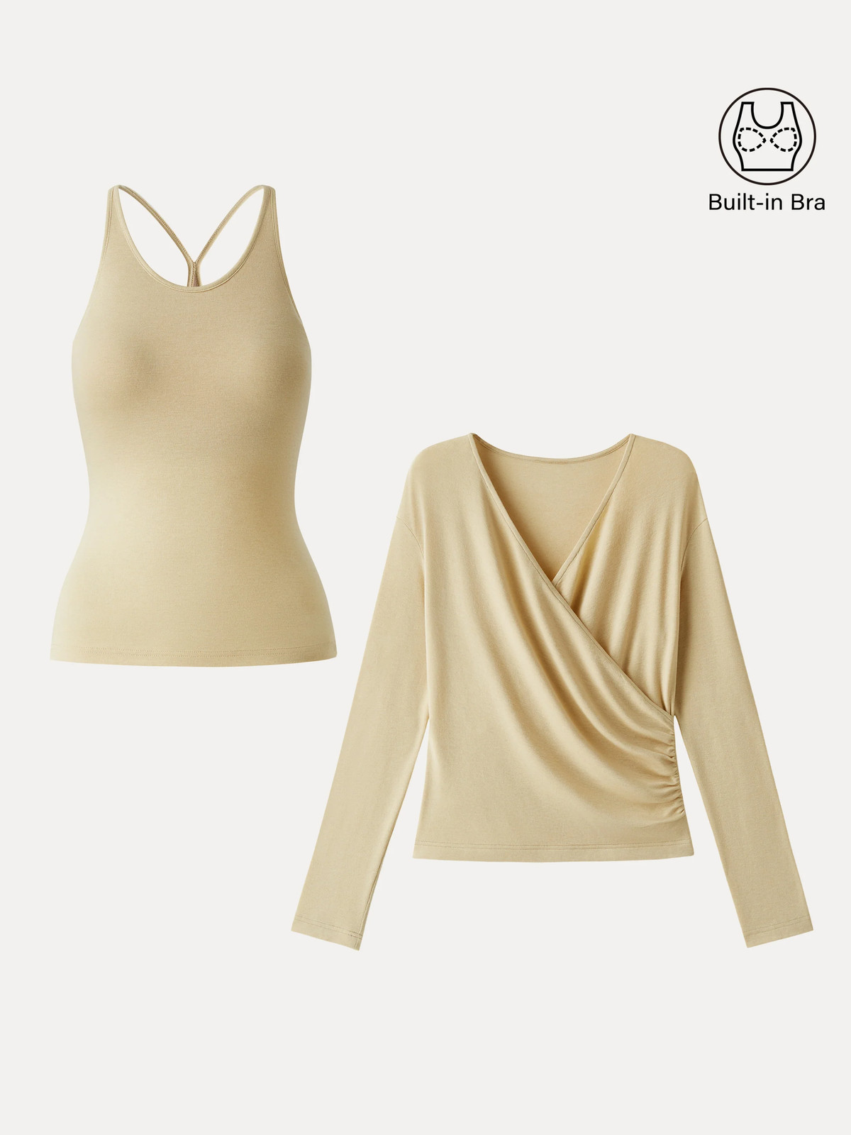Summer Two-Piece Set Cami with Surplice Ruched Top