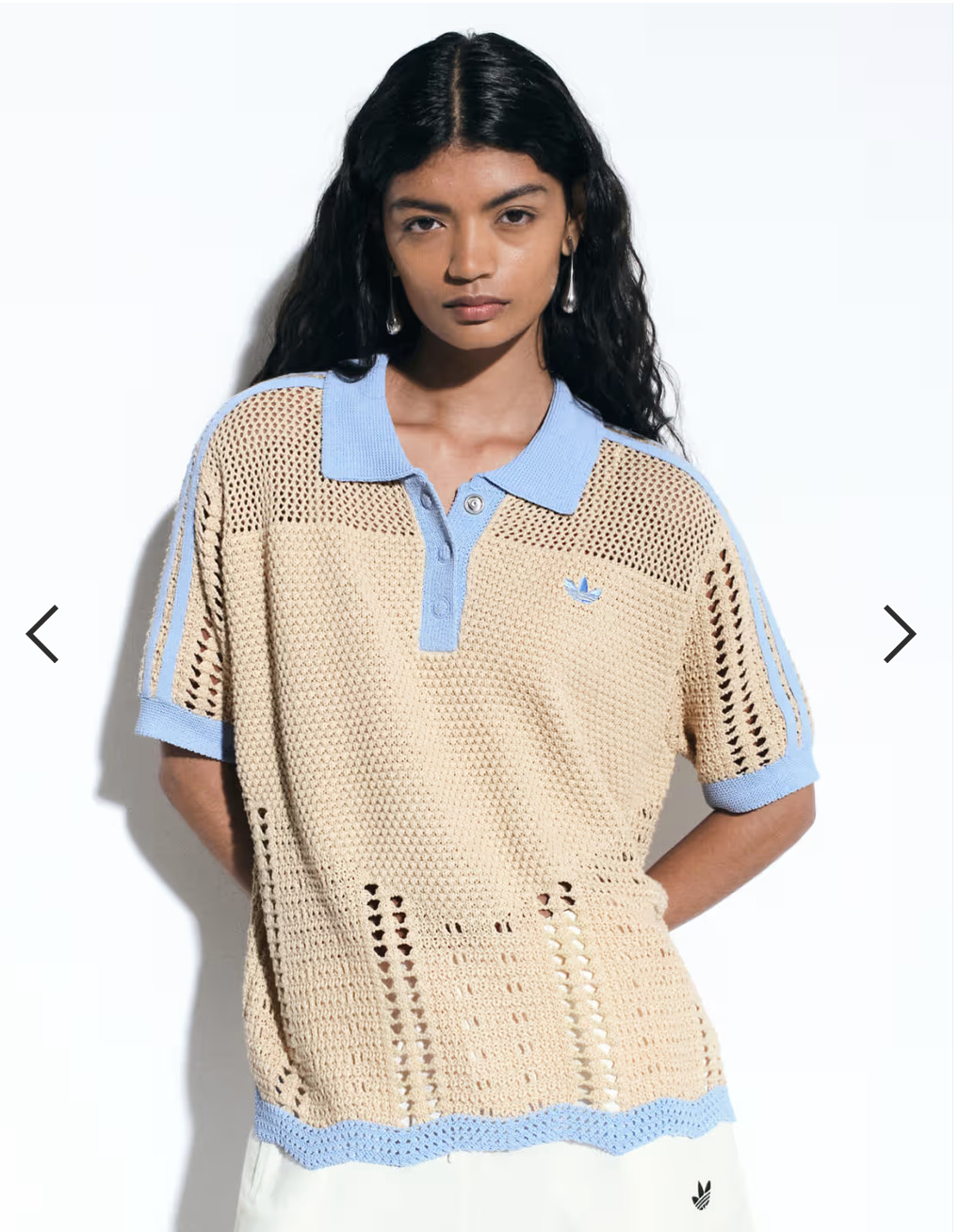 adidas Originals x ASOS women’s polo top in beige crochet, size small