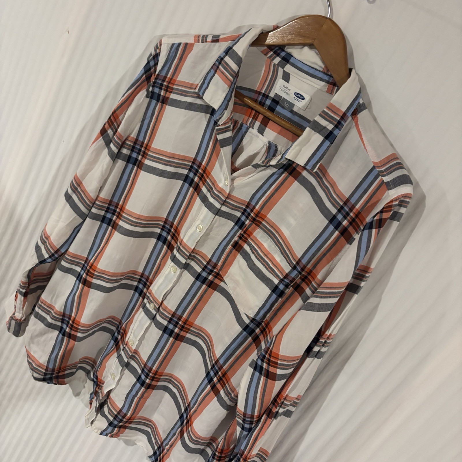 Old Navy The Classic Shirt Womens XXL Cotton Spandex Plaid Button Up NN-23