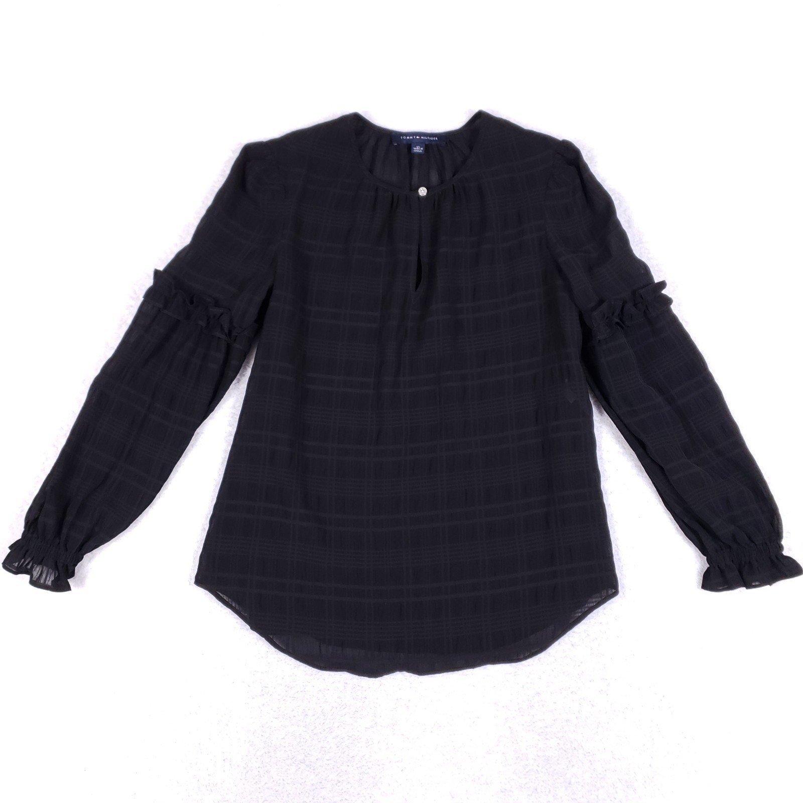 Tommy Hilfiger Black Long Sleeve Blouse XS Split Neck Office Core Chic Goth