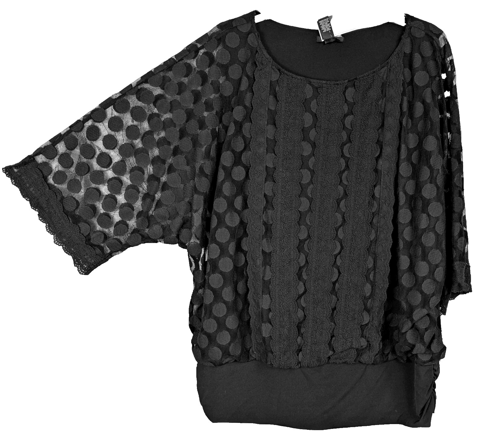 3X Alfani Black Polka Dot Mesh Embroidered Lace Knit Lined Blouson Blouse Top