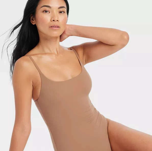 Auden Women’s XL Brown 4-Way Stretch Cami Bodysuit Sleeveless Adjustable – C11