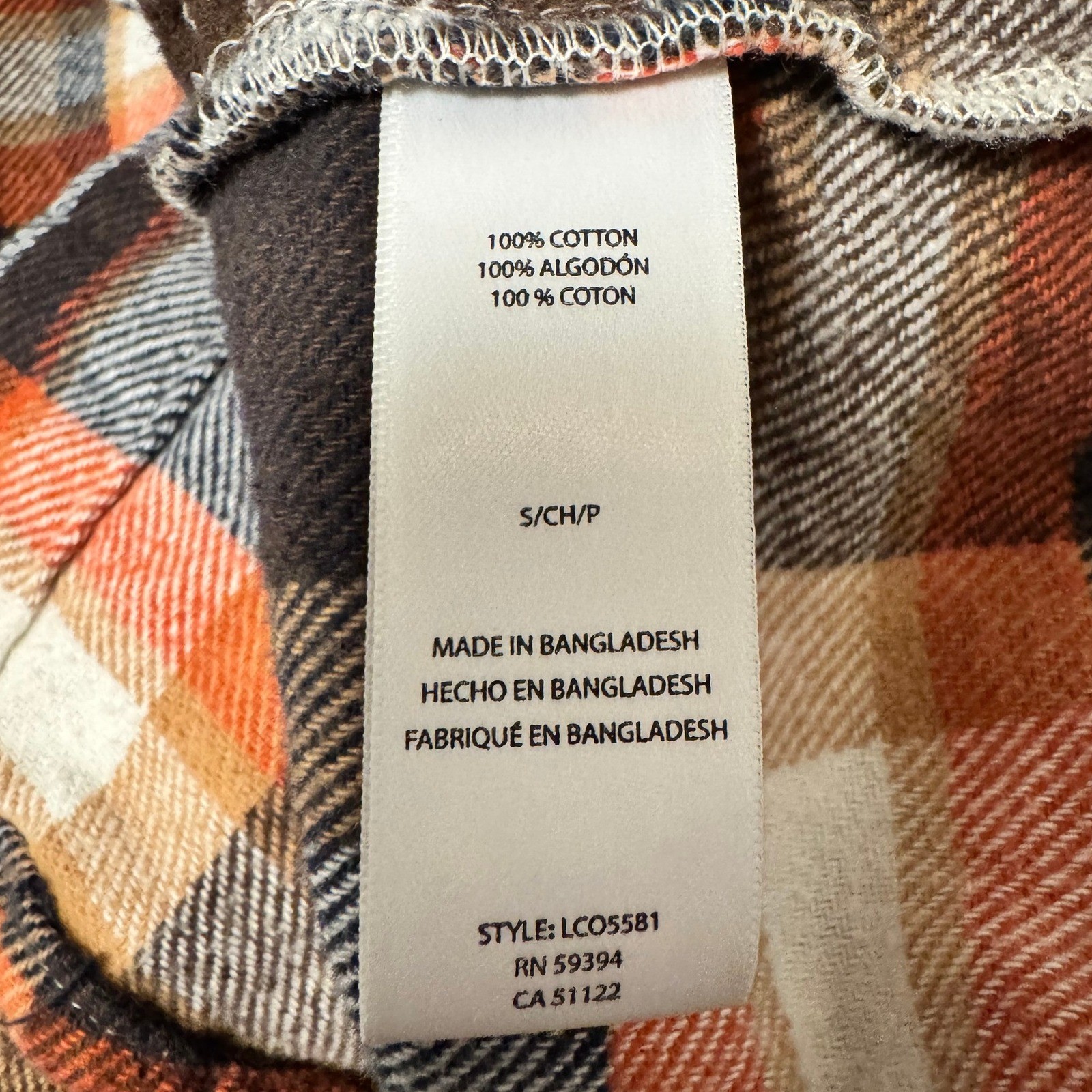 Womens Plaid Flannel Shirt Jacket BeachLoungeLunch Orange Brown White