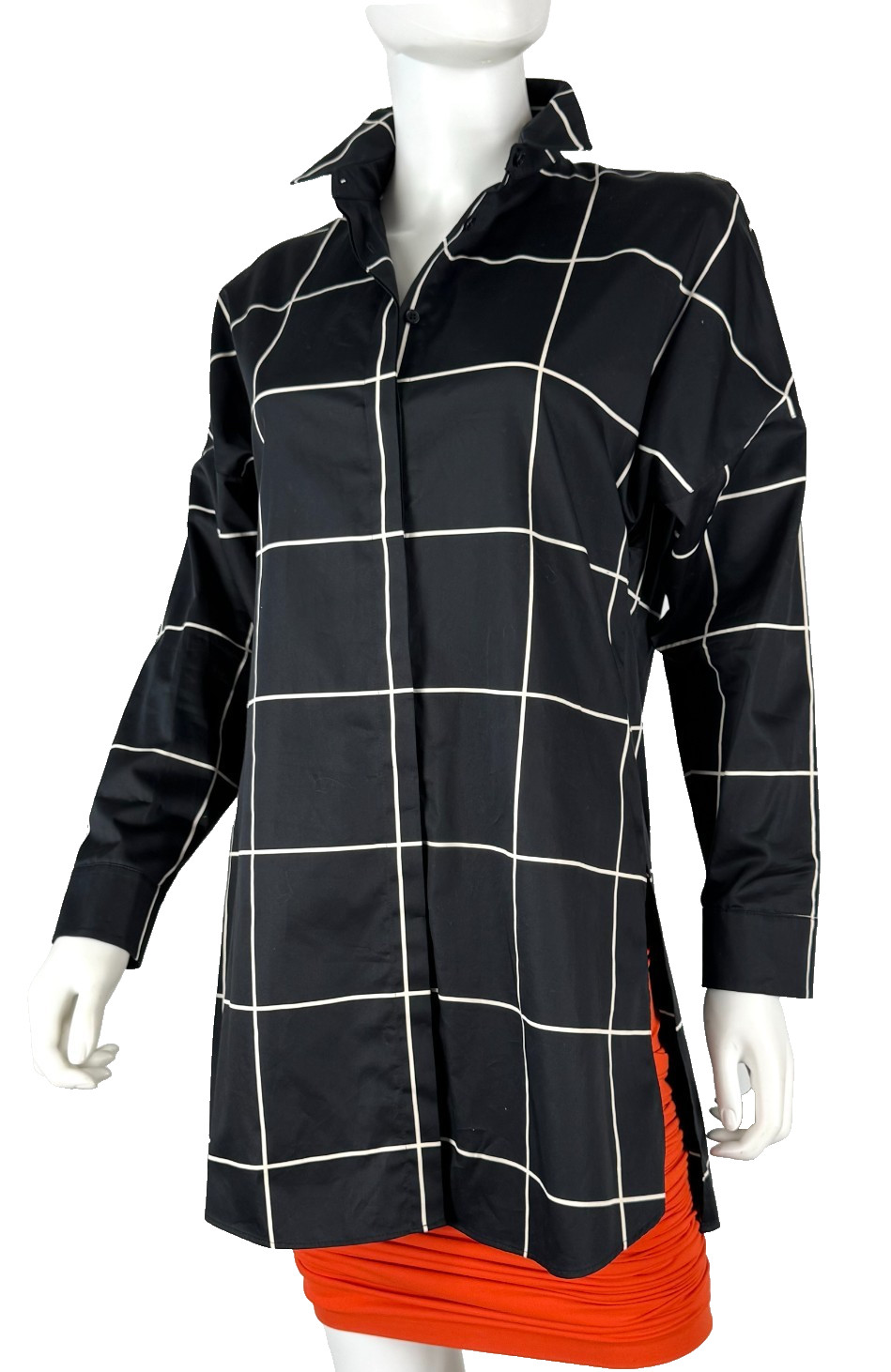 Akris New Black Tunic Dress Top Blouse 4 US 40 IT 40 D S Cotton Plaid Runway