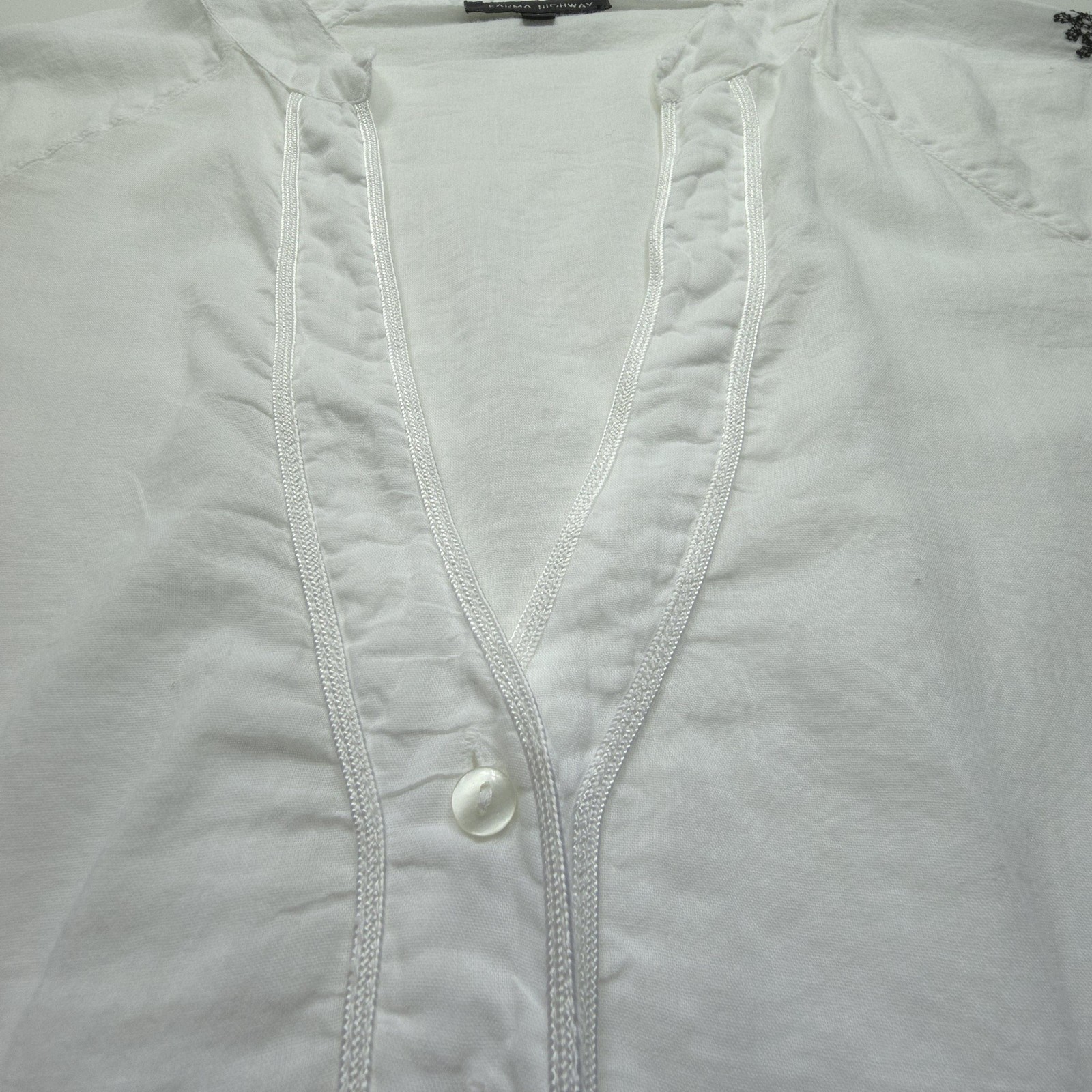Karma Highway Womens Top Small White Embroidered Tunic Blouse Bell Sleeve Boho S