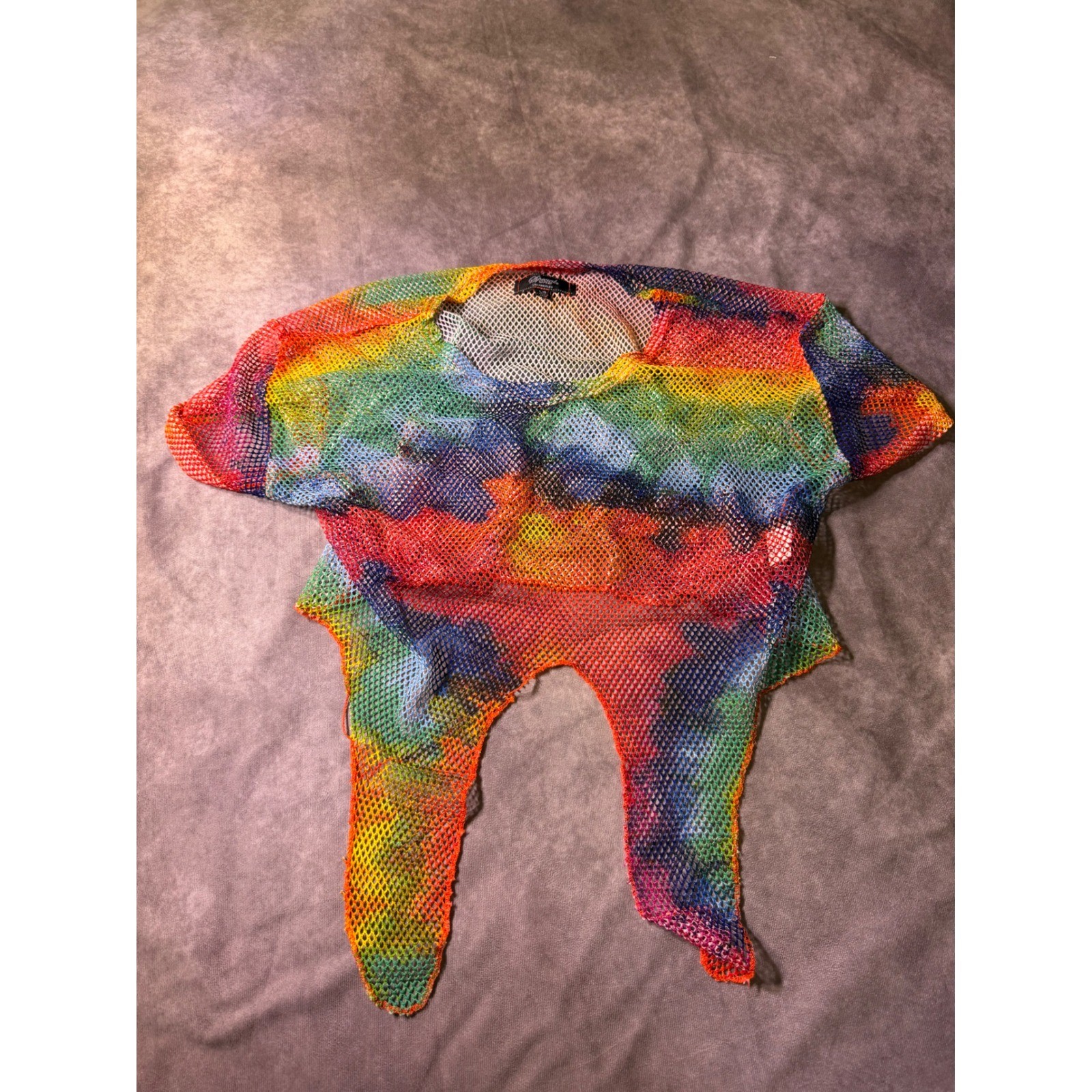 Special One Los Angeles Rainbow Tie Dye Mesh Crop Top NS439 Large Festival Rave