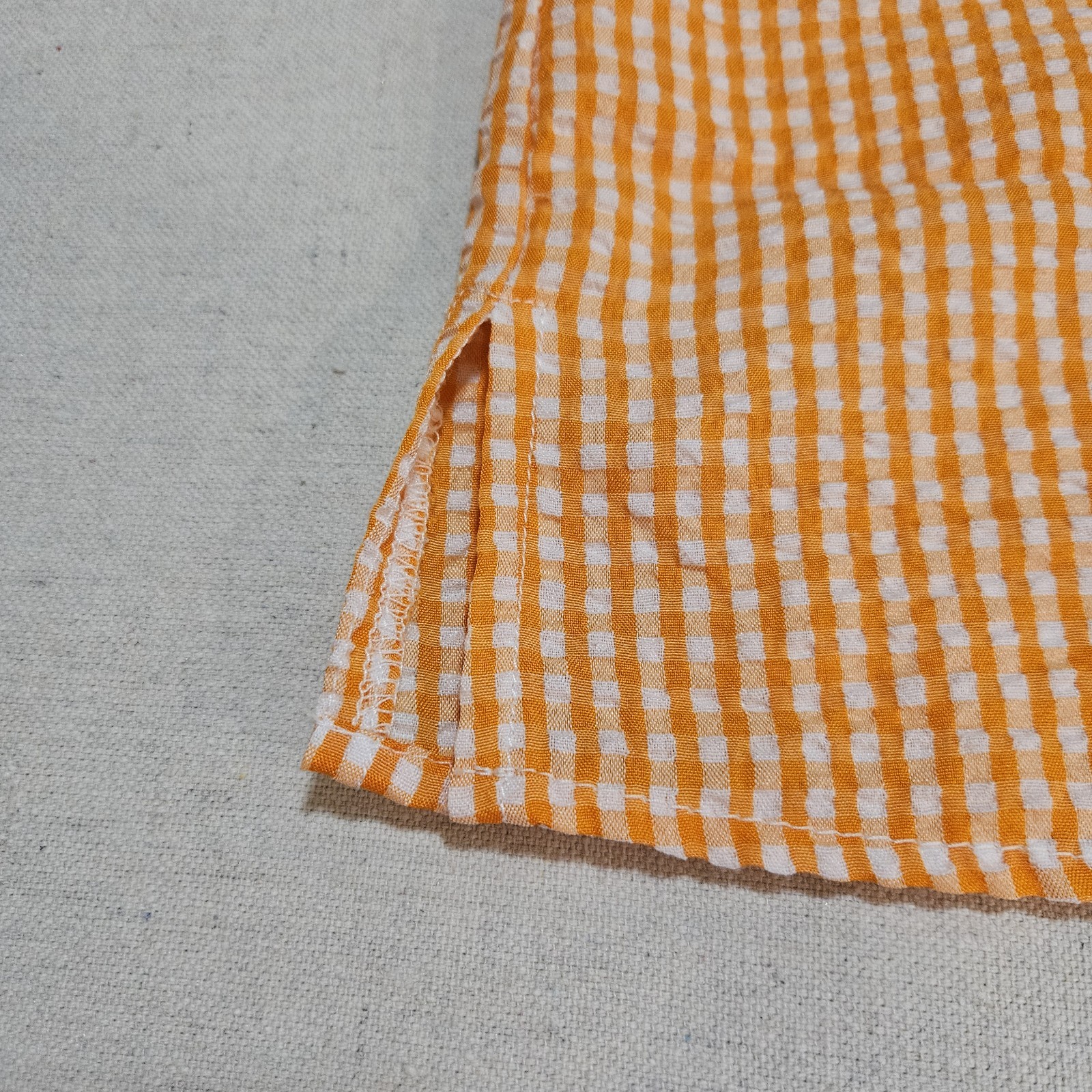 American Sweetheart Women’s 2XL Orange and White Gingham Seersucker Blouse Vtg