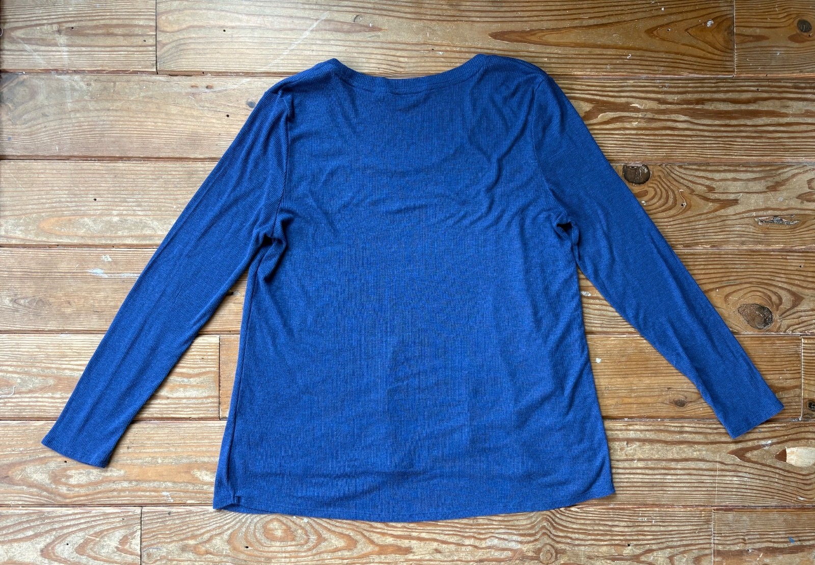 H by Halston Navy Blue Ribbed Long Sleeve Knit Top Medium Scoop Neck