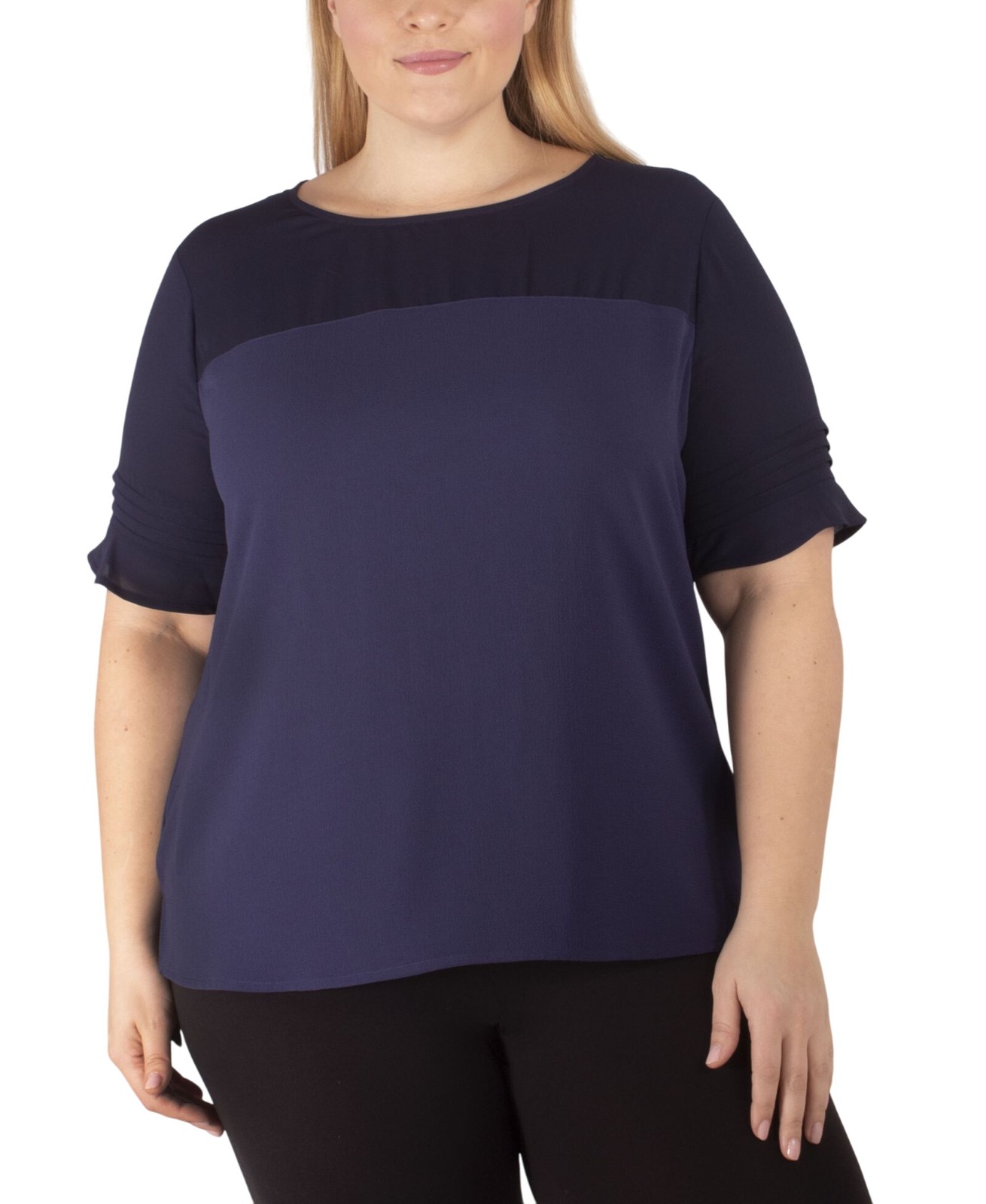 ny Collection Womens Woven Plus Size Blouse WCRU0966 Navy Blue 1X