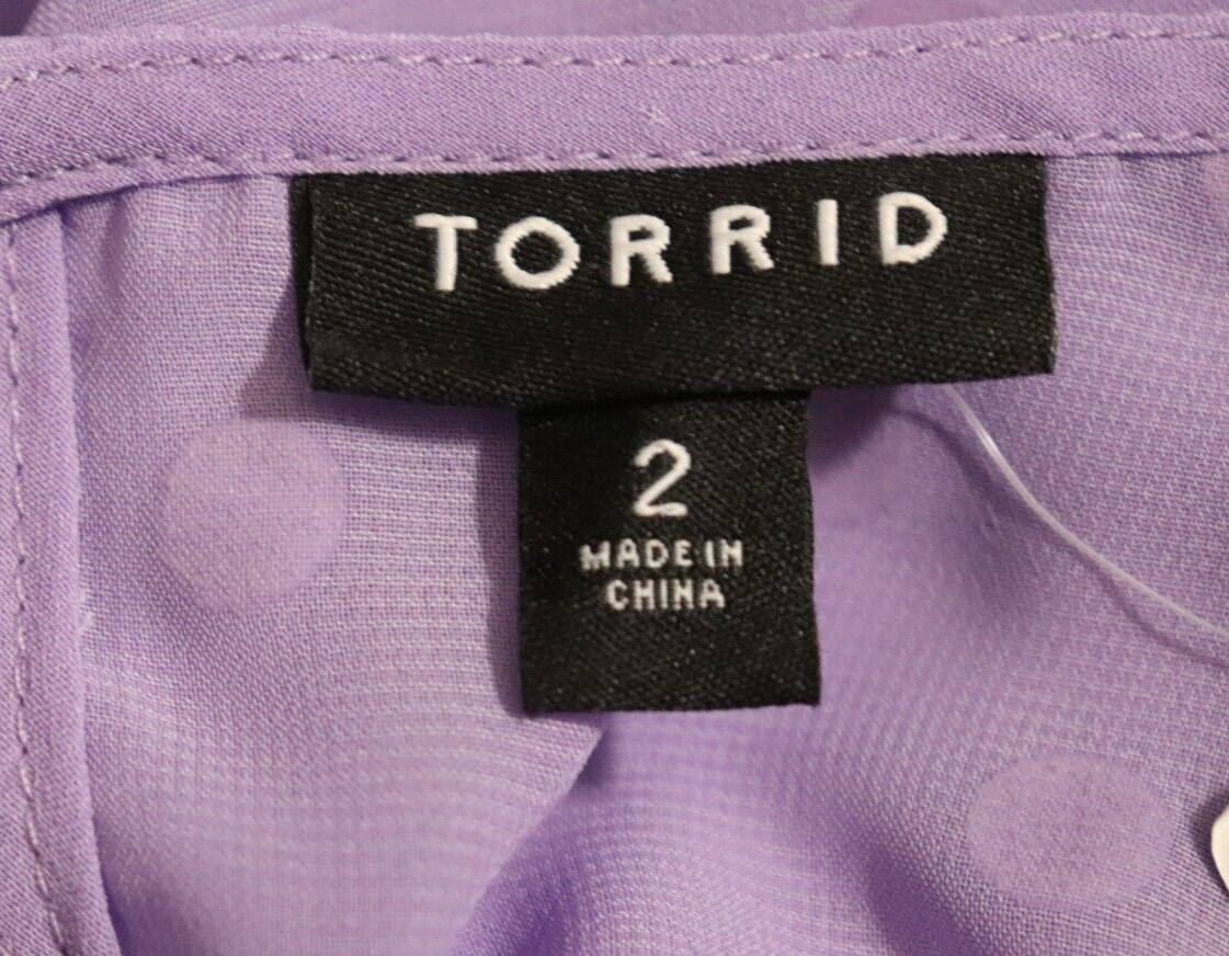 Torrid Puff Sleeve Top Womens 2X Chiffon Clip Dot Purple Sheer Career Casual New