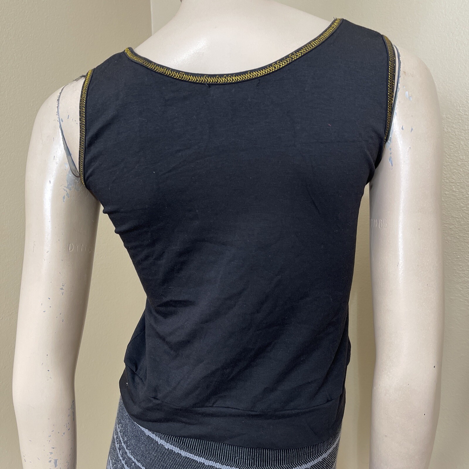 Women’s Black Gold Print Polyester Casual Summer Opened Beaded Size S Blouse Top