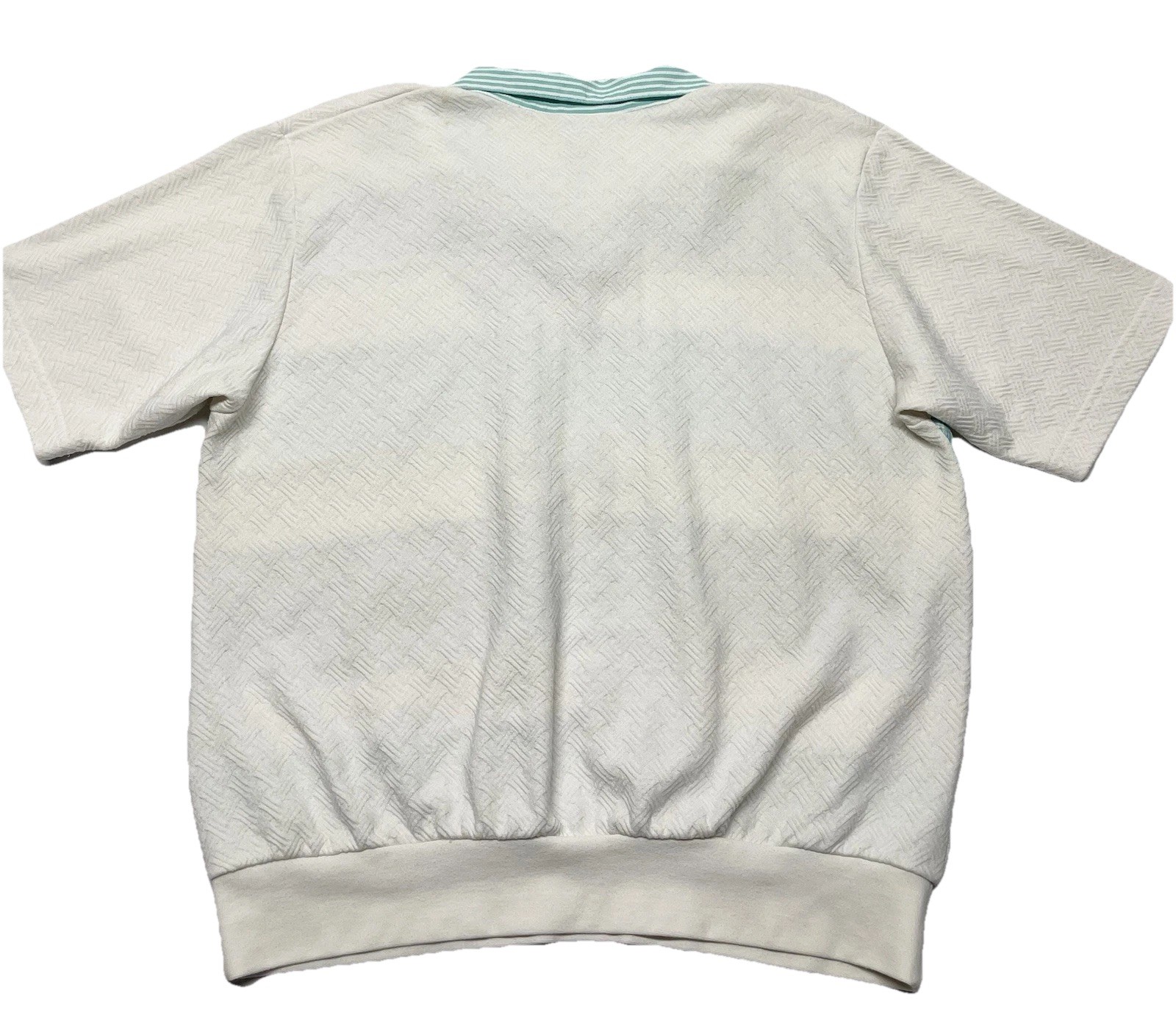VTG Textured Knit Striped Floral Embroidered Banded Top L 80s 90s Grandma Spring
