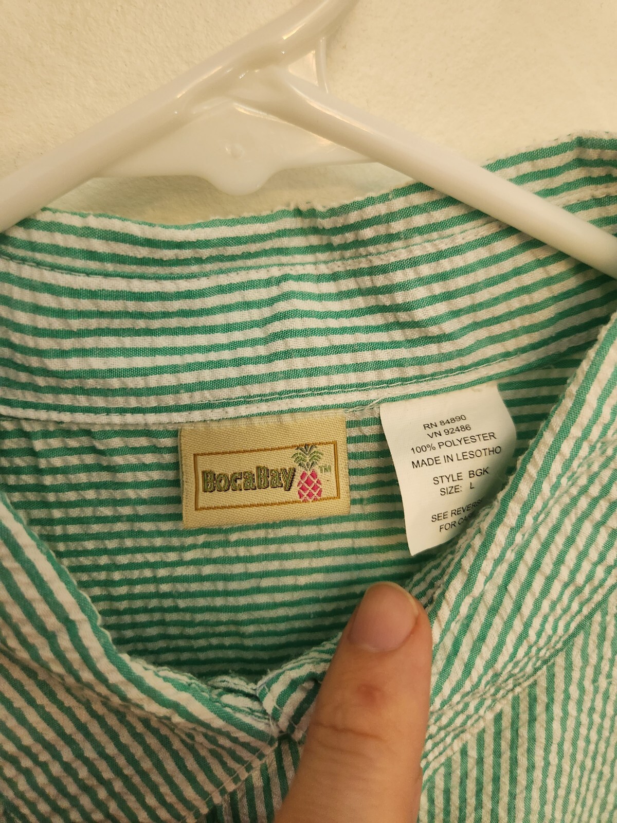 Boca Bay Women’s Blue Green Aqua White Stripe Seersucker Short Sleeve Blouse L