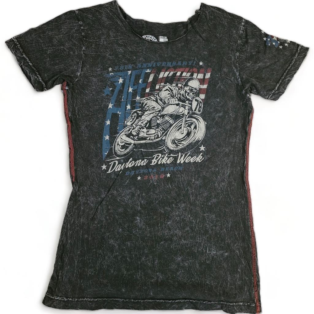 Women’s Affliction Vintage Daytona Bike Week Black Biker T-Shirt Top Tee XS-XL