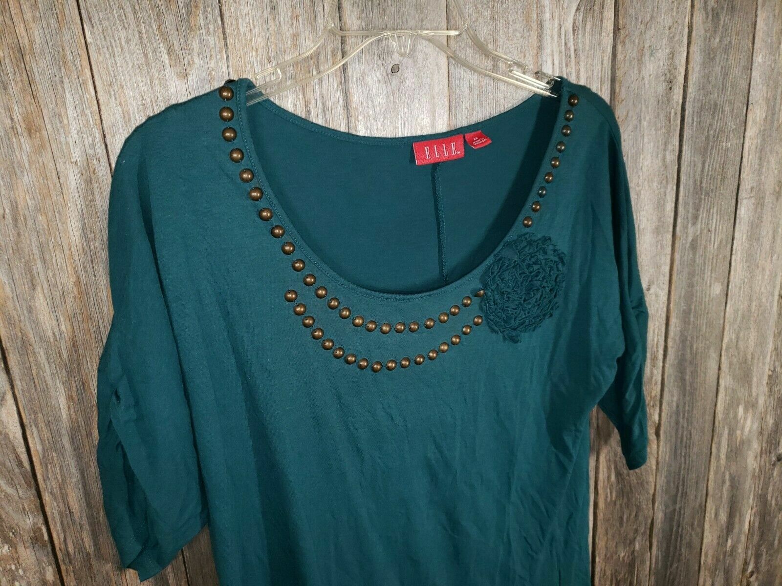 Elle M Top Teal Blue Green Embellished Beaded Indie Boho Festival Artsy Fairy