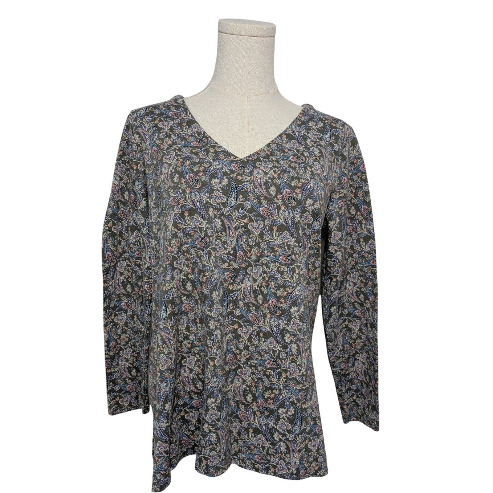 J Jill Simply 100% Supima Cotton Side Slit Tunic Women’s Size S Paisley Print