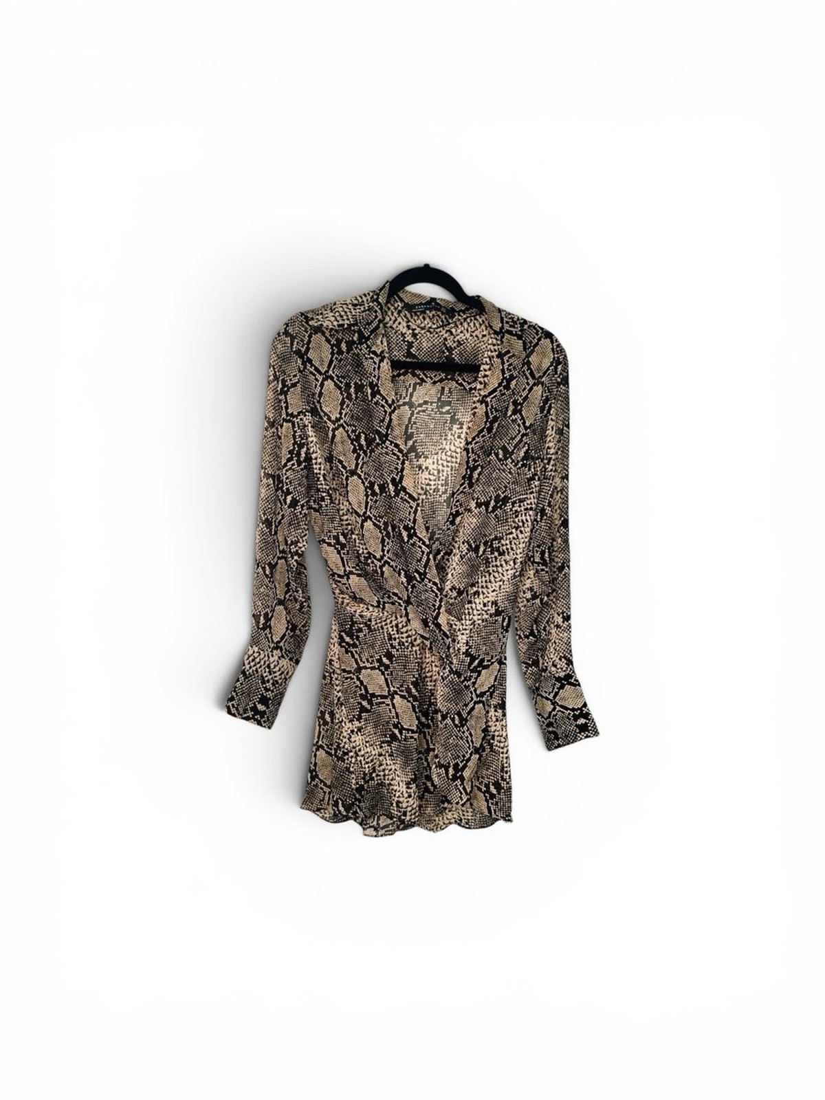 Zara Woman Leopard-Style Print Top in Beige and Black Size XL.