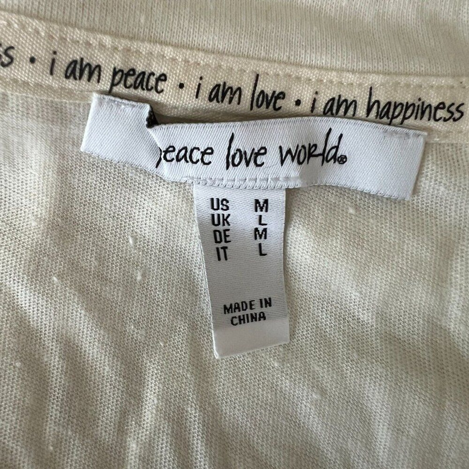 Peace Love World Women Top Sz M Mia V-Neck Knit Tee Summer Ivory A596121