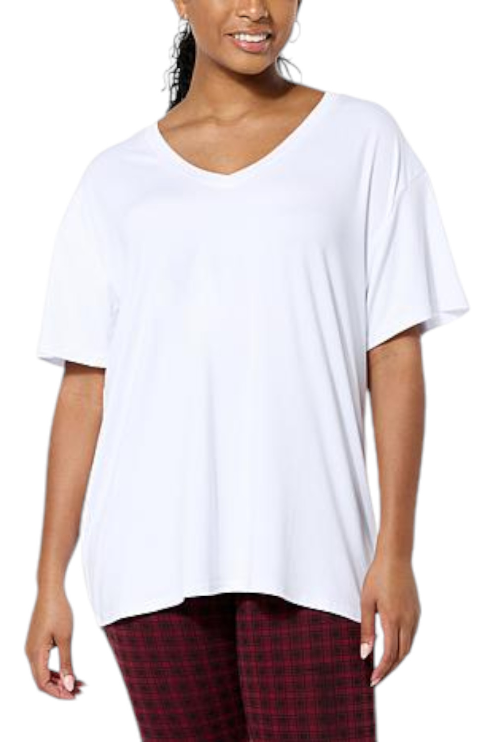 HUE Women’s Oversized V-Neck Boyfriend Tee White