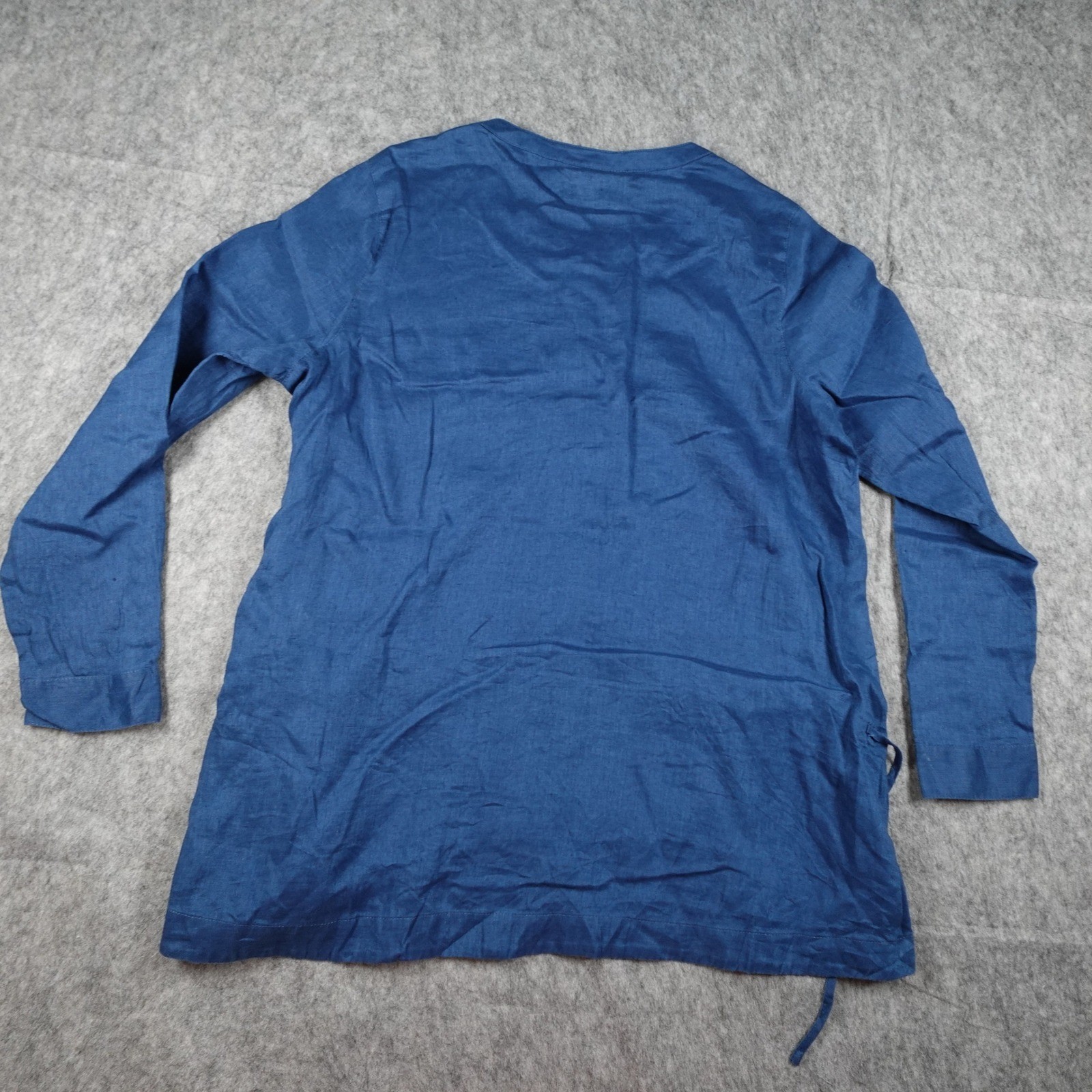 J Jill Top Womens Medium Petite Blue Love Linen Button Down Side Tie Lagenlook